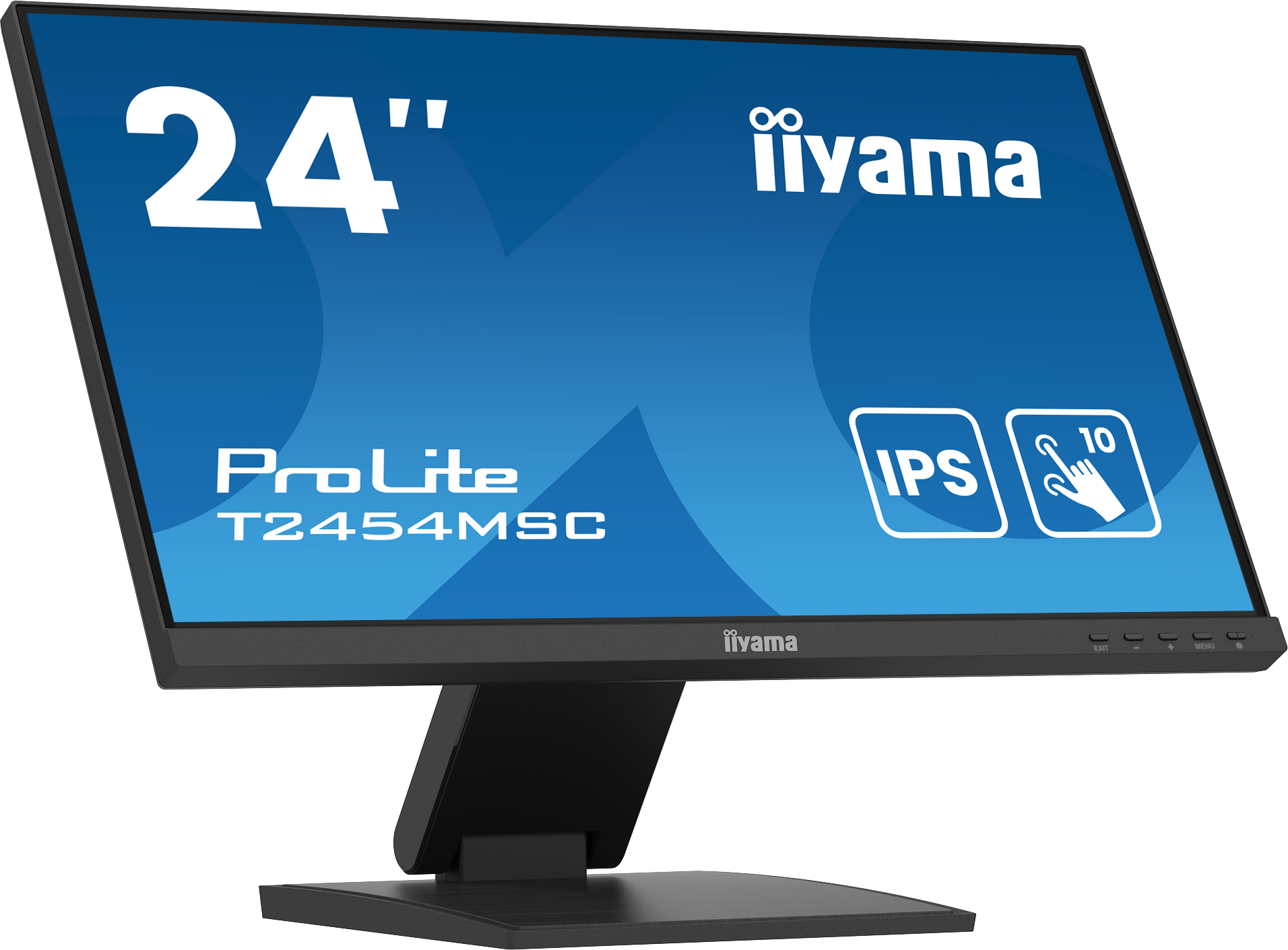 Ein 24-Zoll Iiyama ProLite Touchscreen-Monitor mit blauem Bildschirm.