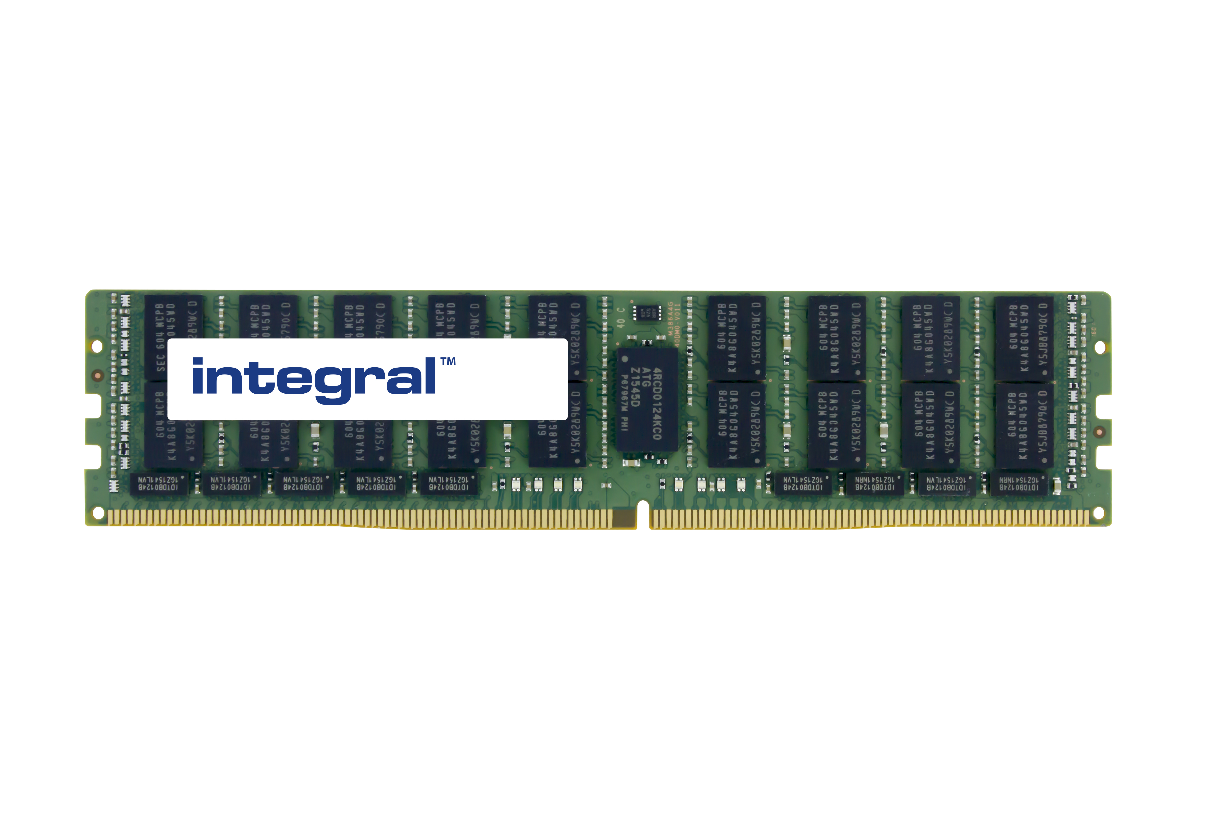 Un modulo RAM con la scritta 'integral'. Ha diversi chip e connettori dorati nella parte inferiore.