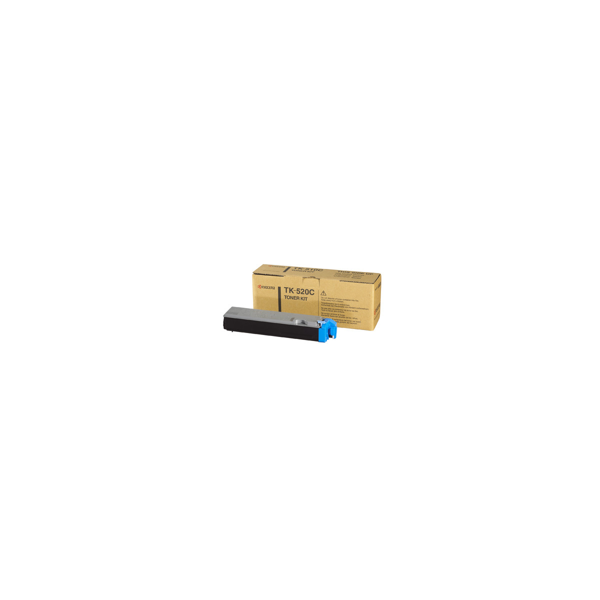 Una scatola di cartucce toner, con una cartuccia toner di colore nero e blu.