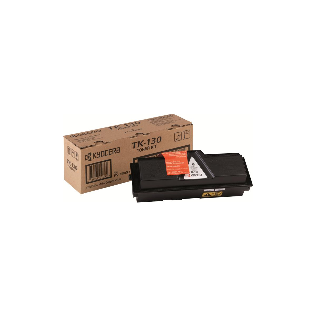 Scatola del kit toner e cartuccia toner, marchio Kyocera. La scatola è marrone con etichetta rossa.