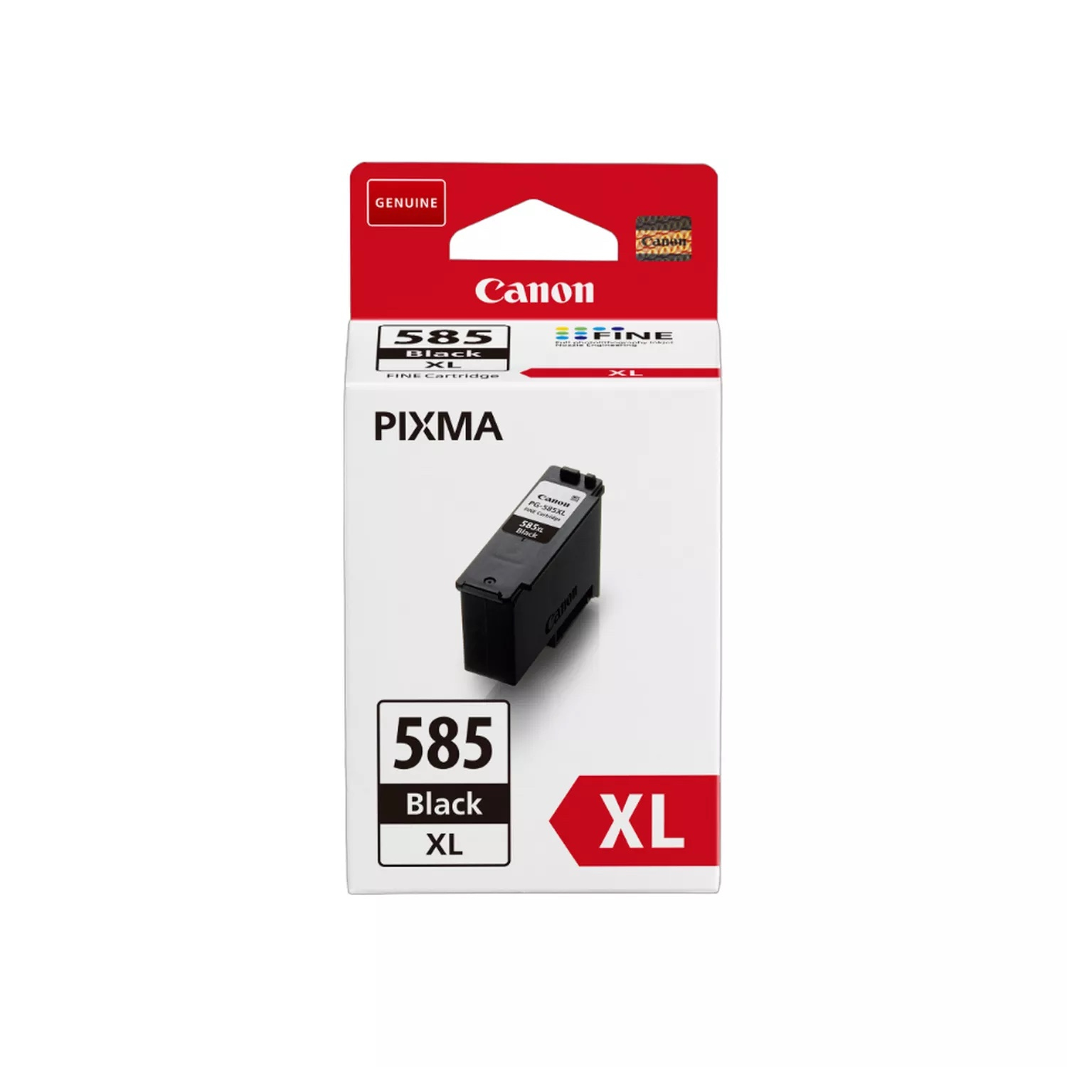 Pudełko z wkładem atramentowym Canon Pixma 585 Black XL z tekstem i czarnym wkładem.