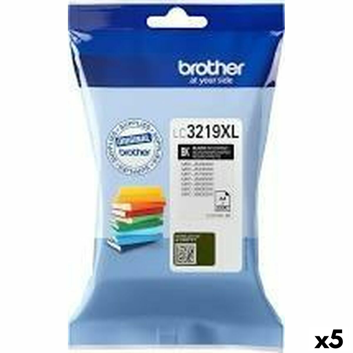 Paquete de cartucho de tinta azul Brother. La etiqueta muestra el número de modelo LC3219XL y otros detalles.