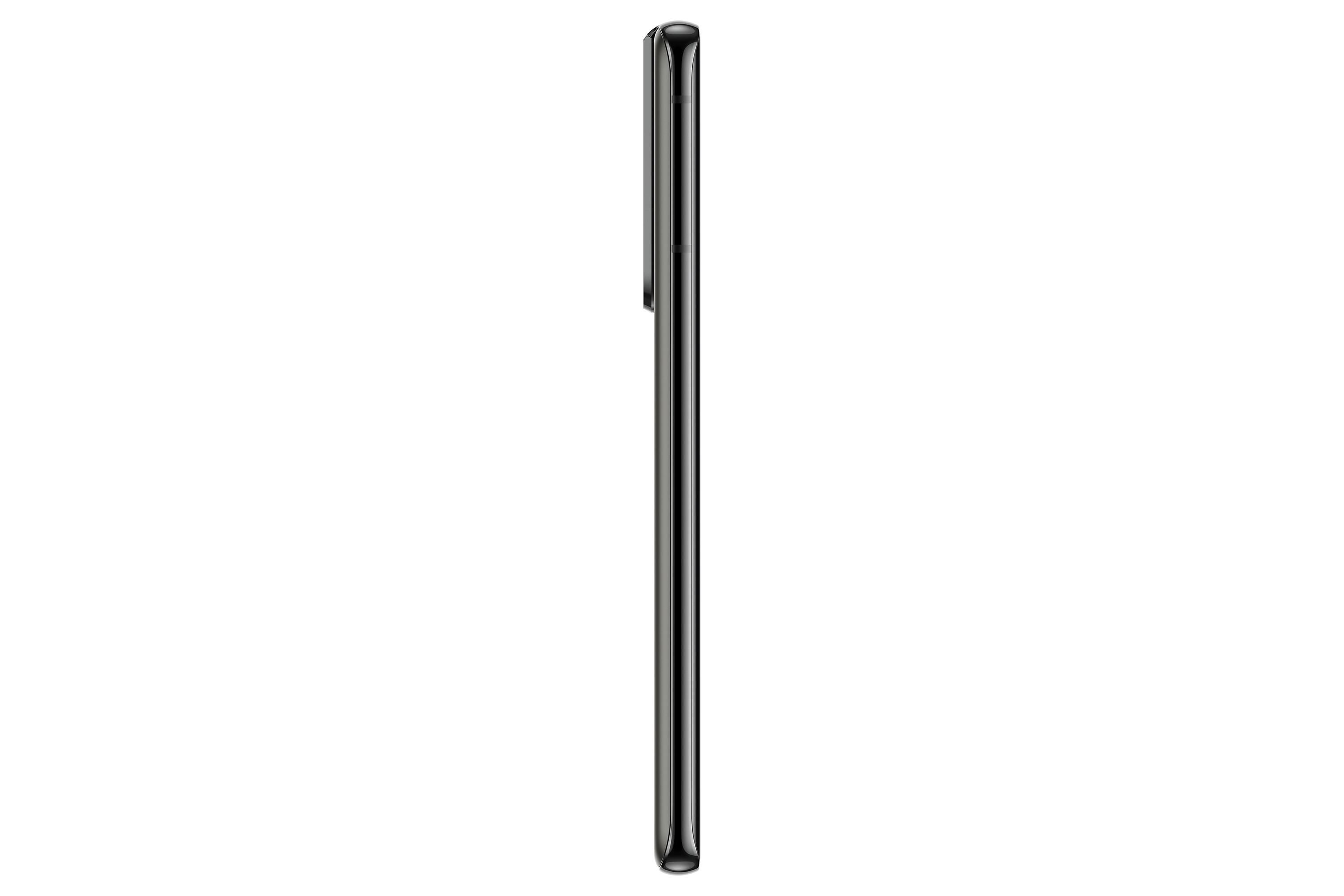 Vista laterale di un telefono nero. Design elegante, colore nero.