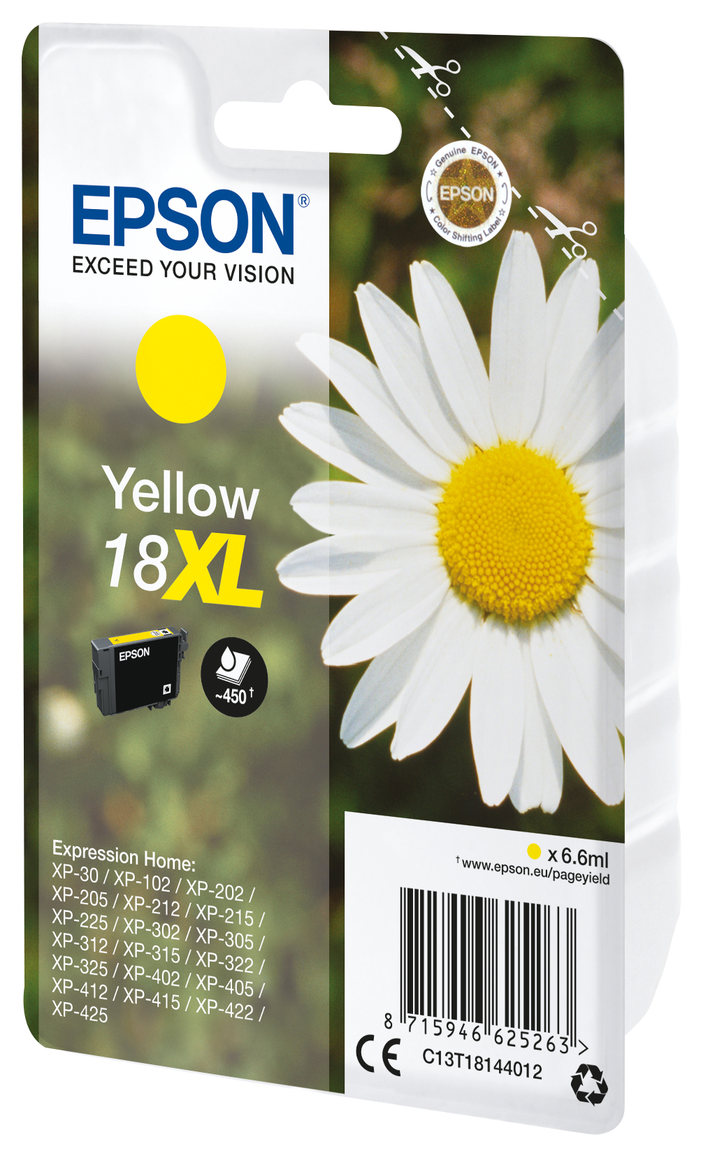 Wkład atramentowy Epson Yellow 18XL. Stokrotka na zielonym tle.