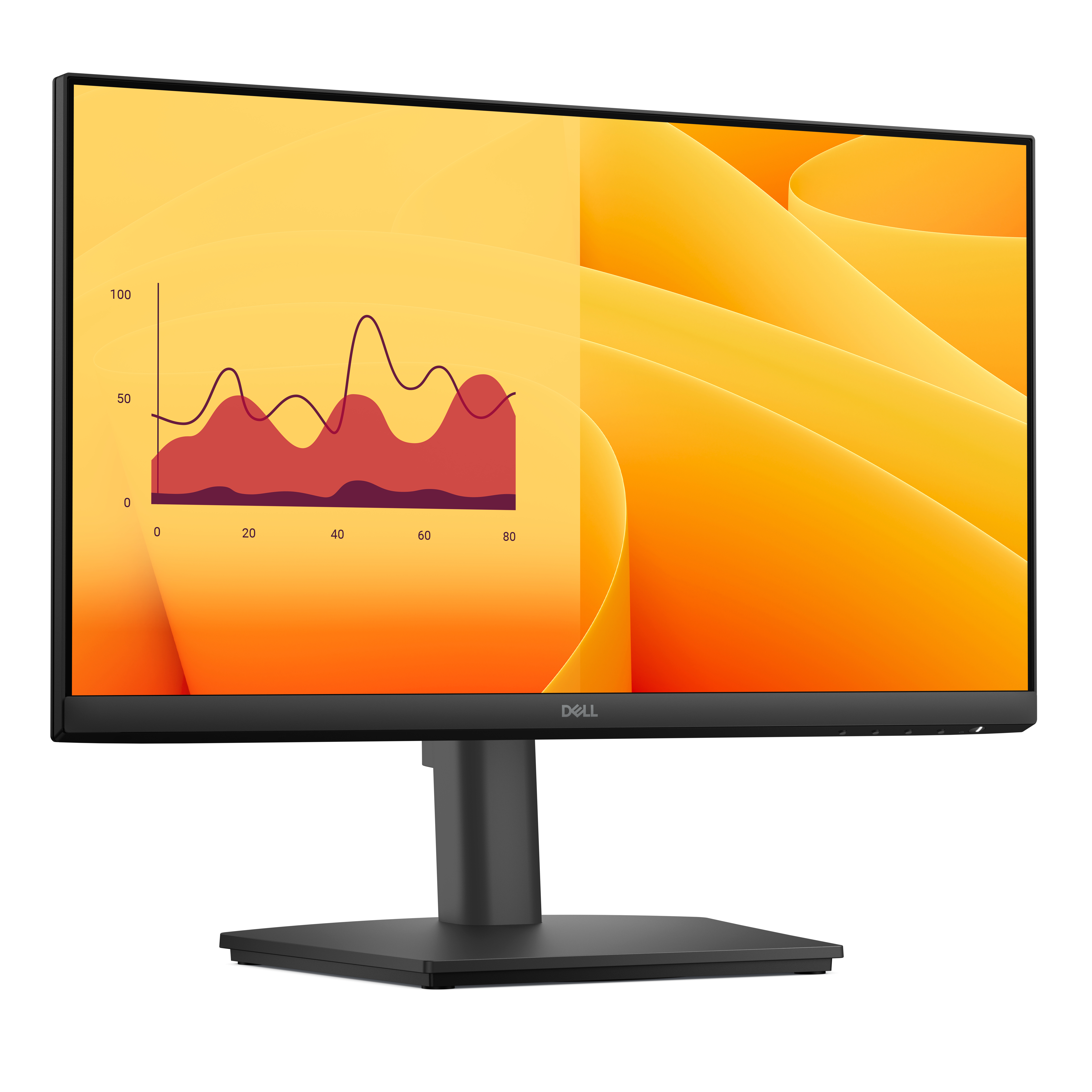 Un moniteur Dell noir affiche un graphique sur un fond jaune.