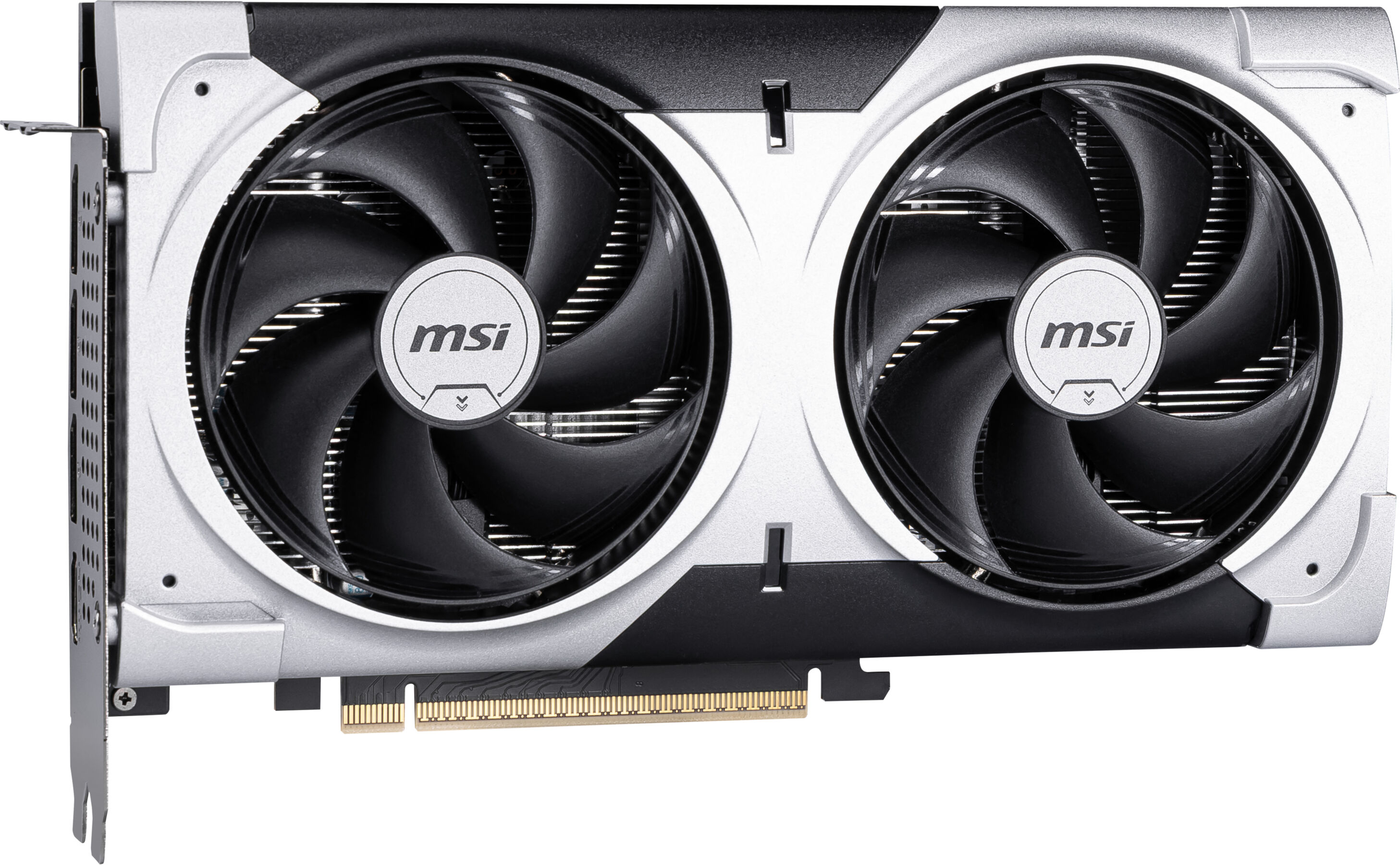 Karta graficzna MSI GeForce RTX z dwoma wentylatorami.
