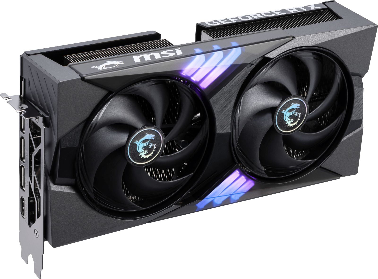 Karta graficzna MSI GeForce RTX z dwoma wentylatorami.