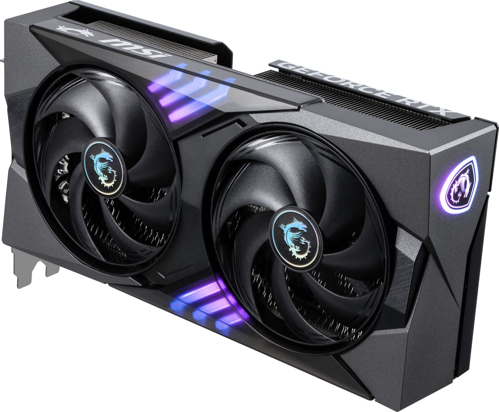Karta graficzna MSI GeForce RTX z dwoma wentylatorami.