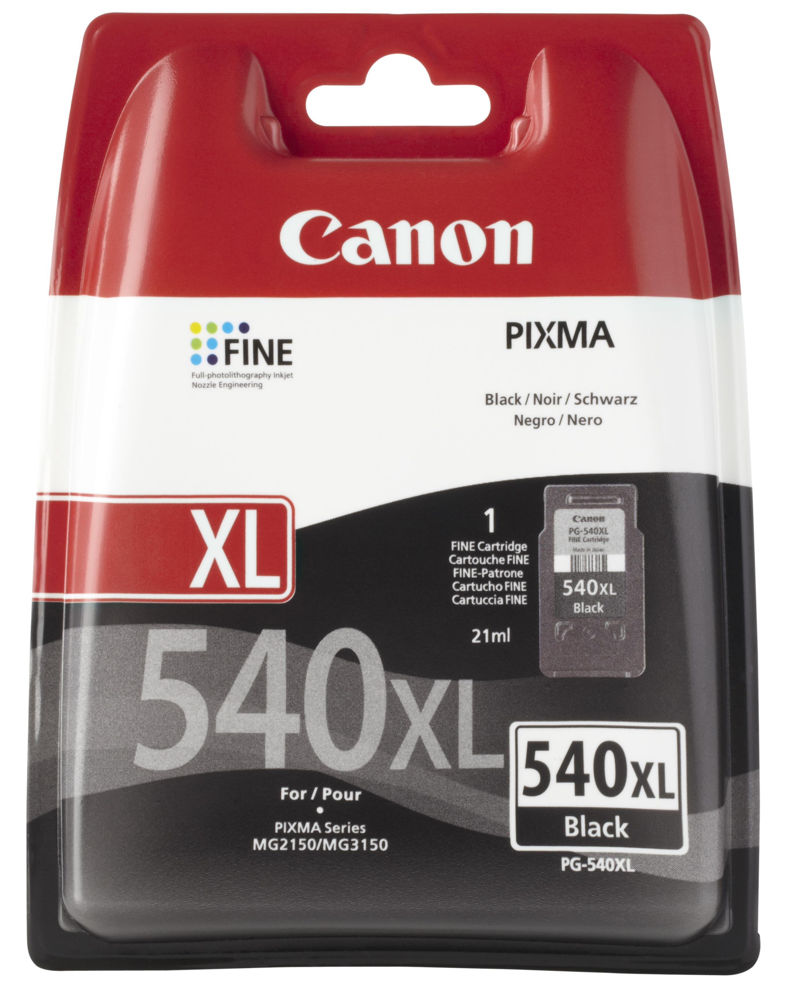 Confezione cartuccia inchiostro nero Canon 540XL, rosso e nero.