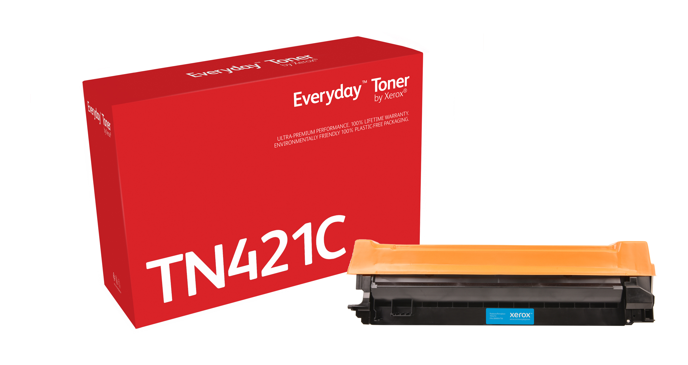 Rode doos met een tonercartridge. De doos heeft de woorden Everyday Toner.