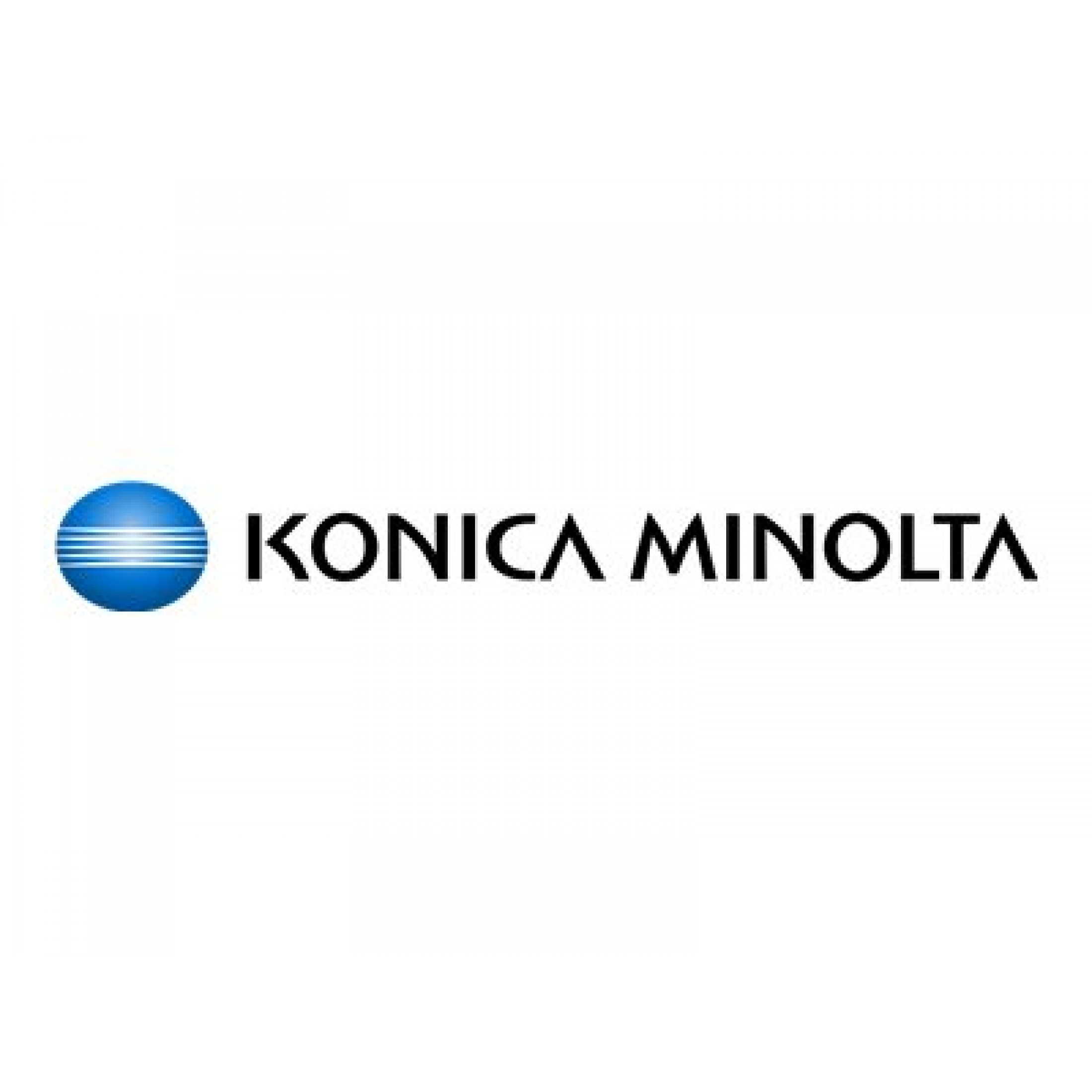 Logo Konica Minolta: globo blu con linee orizzontali, accanto al testo.