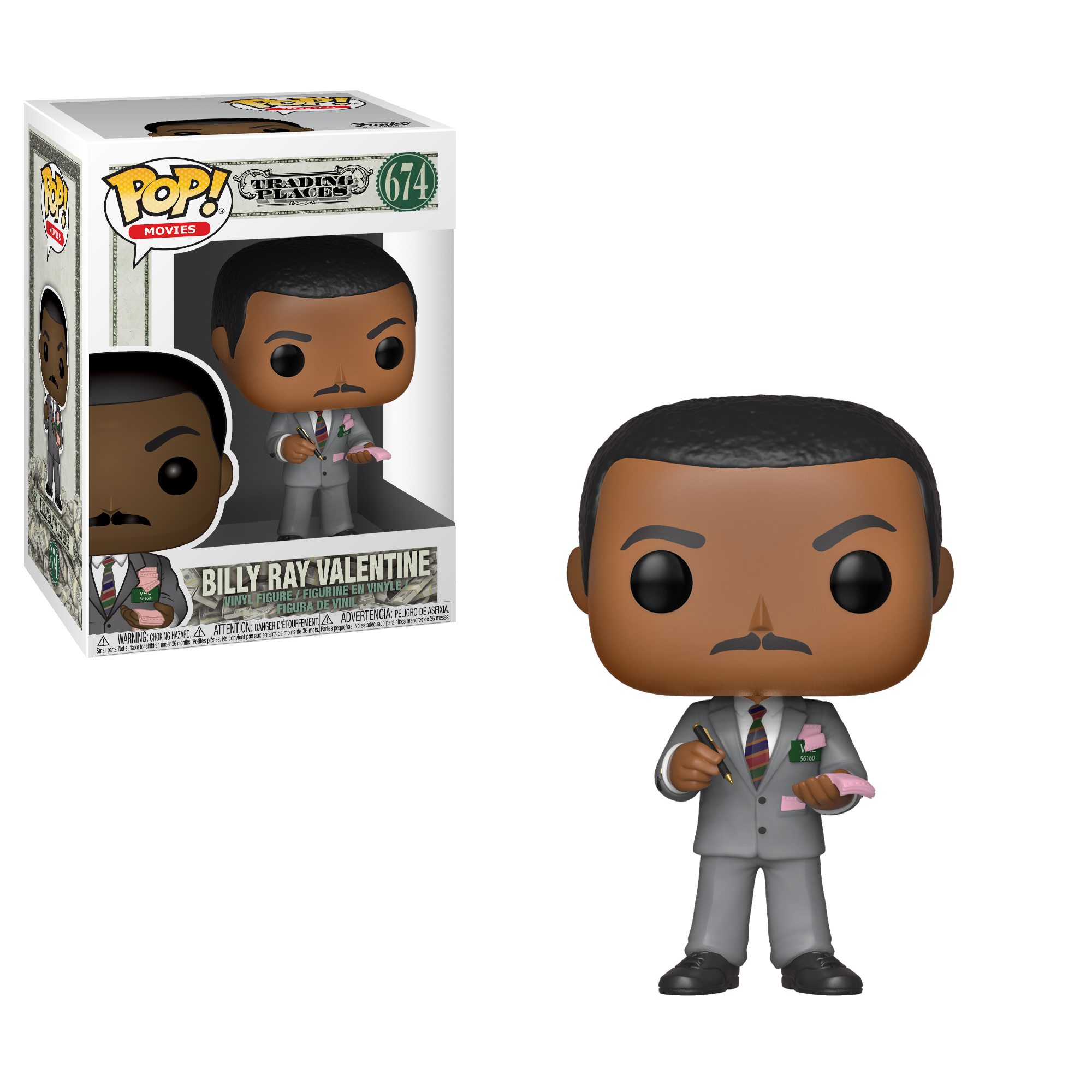 Una figura Funko Pop di Billy Ray Valentine dal film Una poltrona per due.