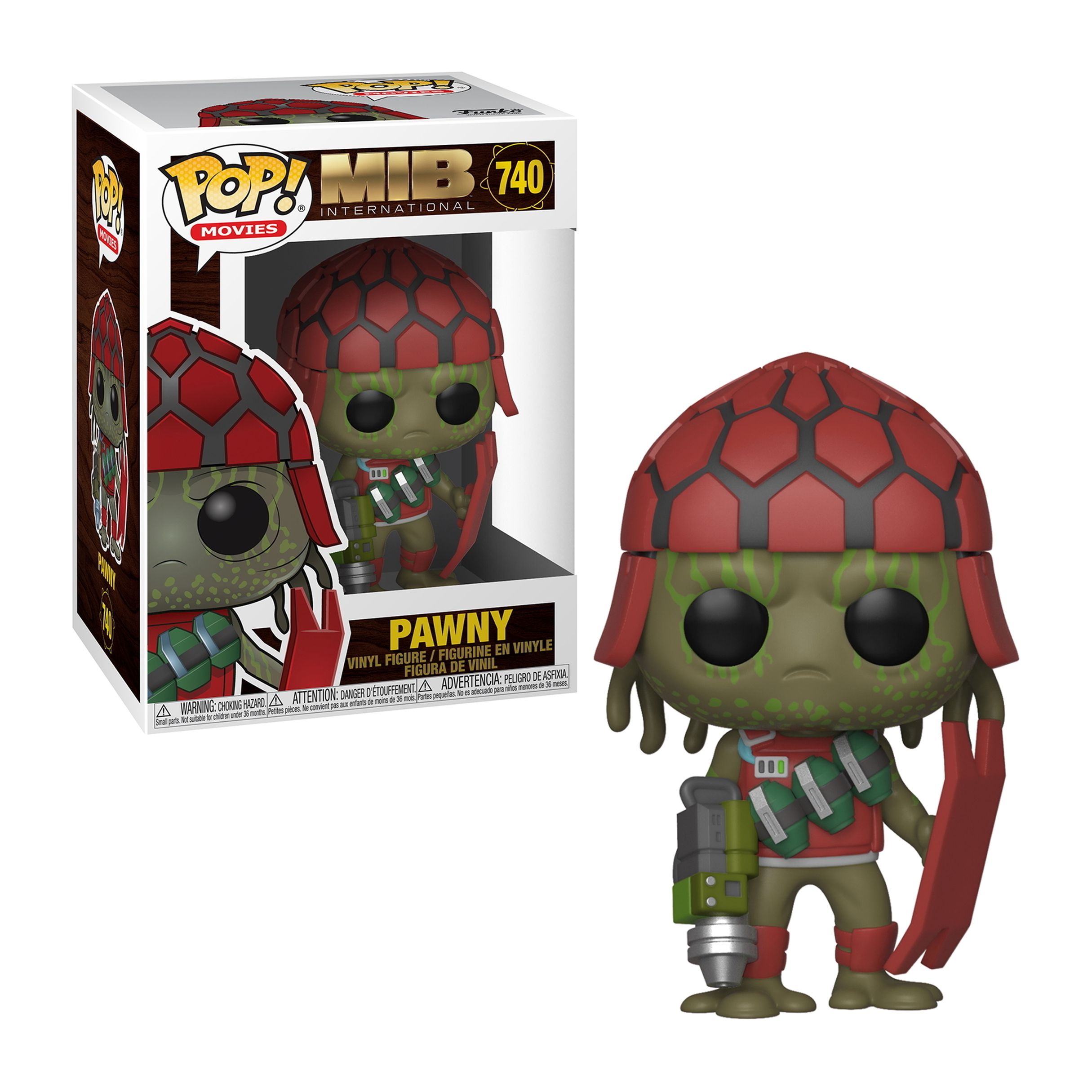 Pawny Figur mit rotem Helm und Rüstung. In einer Box mit einem ähnlichen Bild.