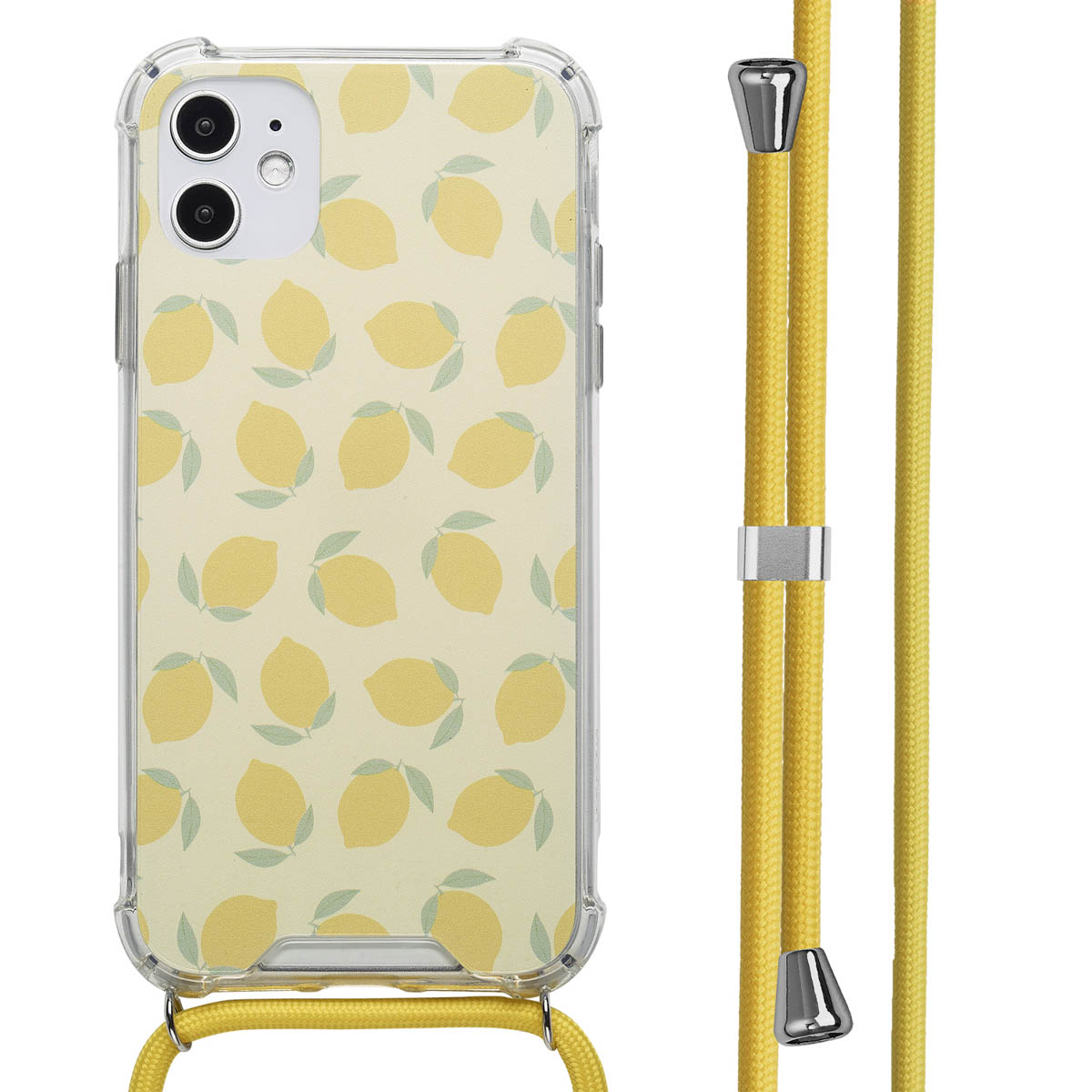 Coque jaune avec motif citron, cordon jaune.