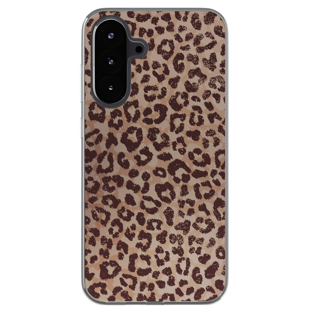 Telefoonhoesje met een luipaardprint ontwerp. Witte achtergrond.