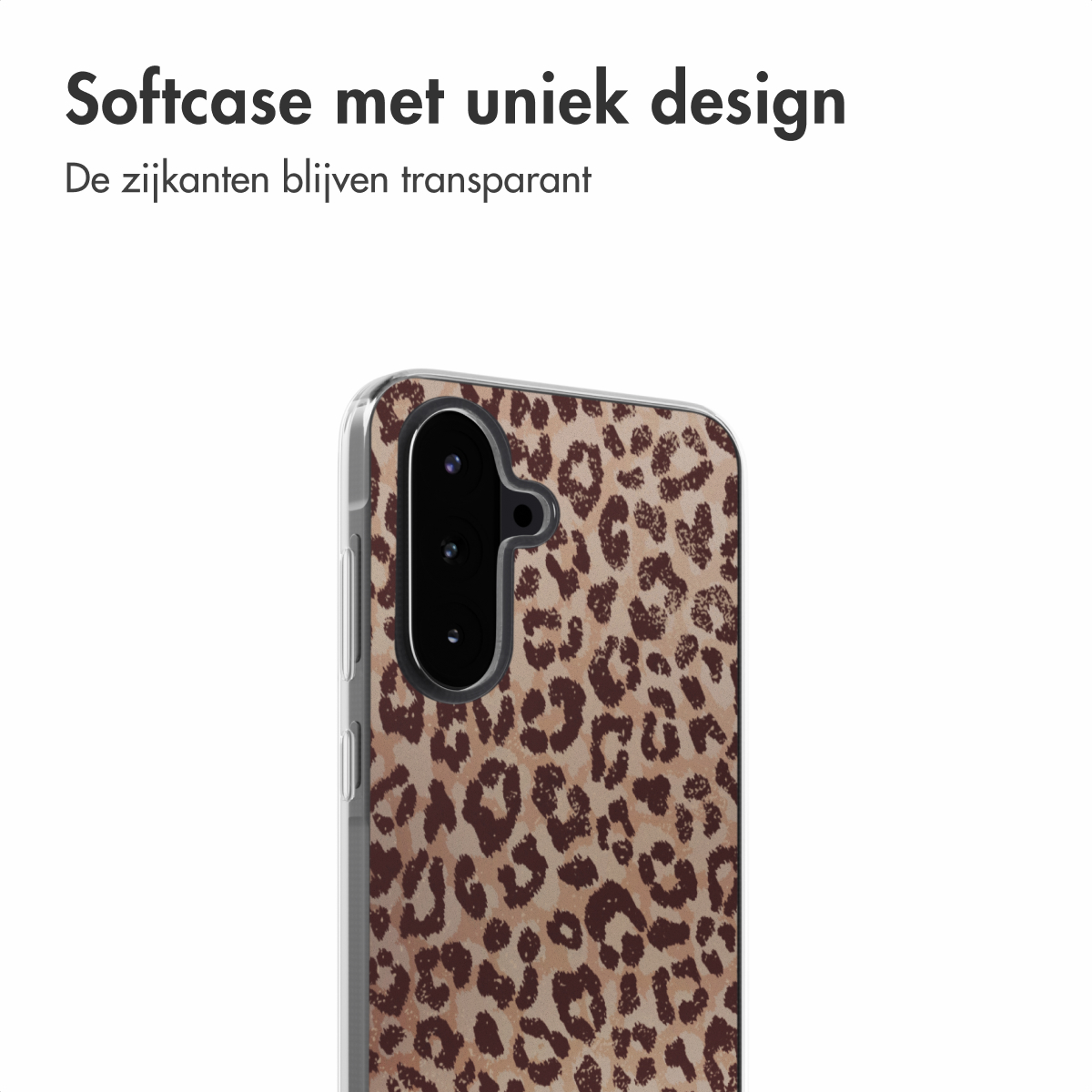 Telefoonhoesje met een luipaardprint. Bruine vlekken op een bruine achtergrond. Transparante zijkanten.