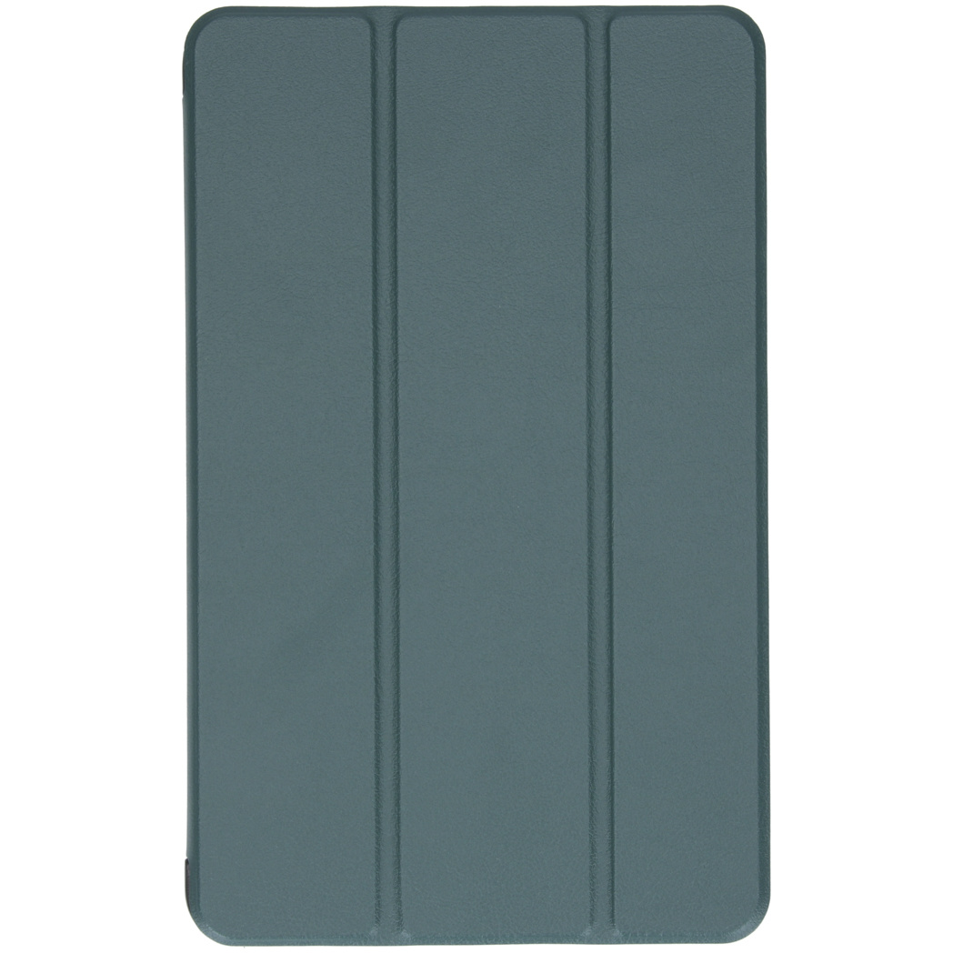 Étui de tablette vert fermé. L'étui est uni et a un aspect cuir.
