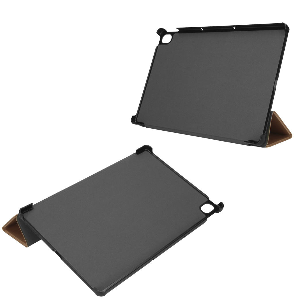 Two tablets in cases, one standing, one angled, on a white background.