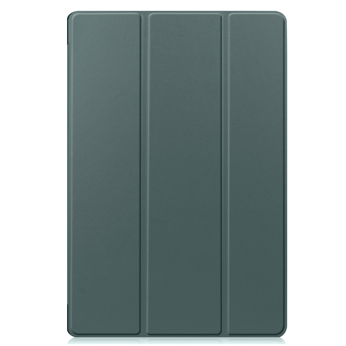 Green tablet cover closed, showing three vertical panels.