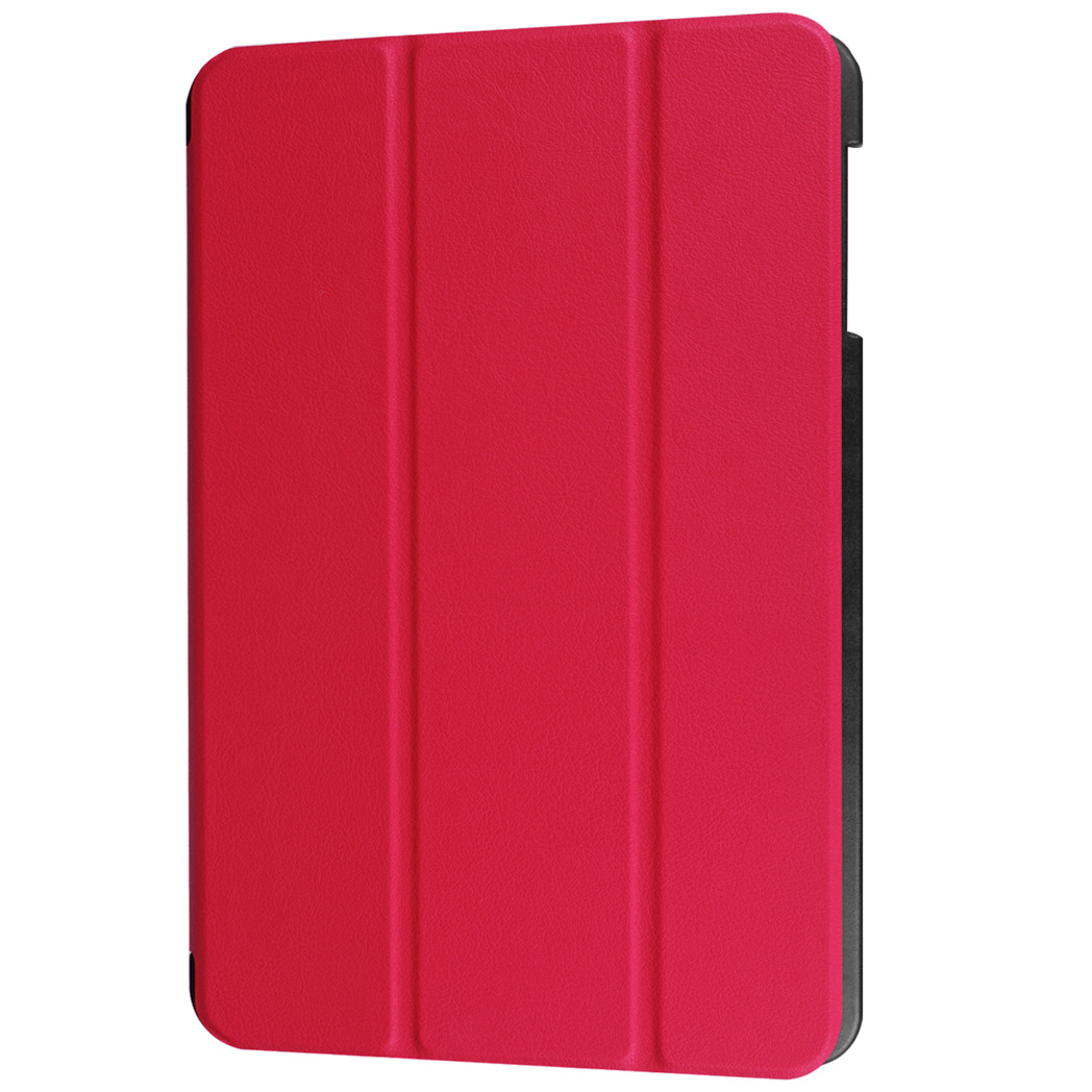 Rode tablethoes, gesloten. De hoes is effen rood. De cover is gevouwen.