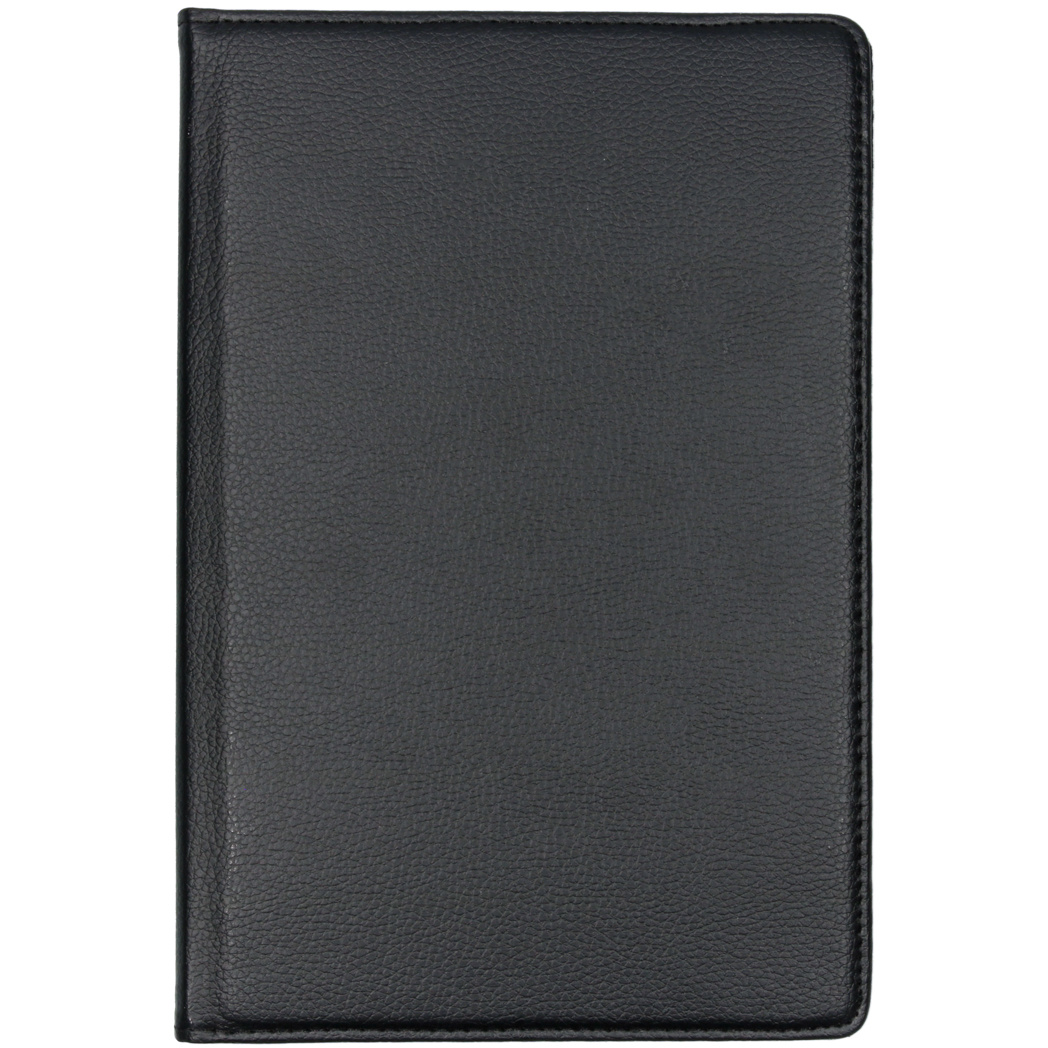 Black tablet case, closed, showing a textured surface.