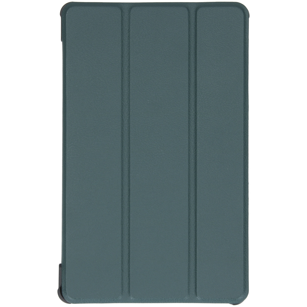 Green tablet case, closed, showing a textured surface.
