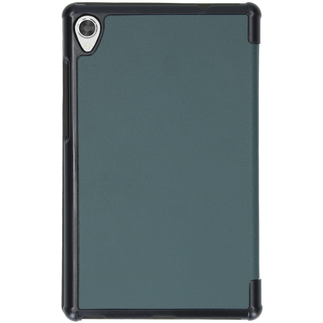 Green iPad case with a black frame. The case is closed. The background is white.