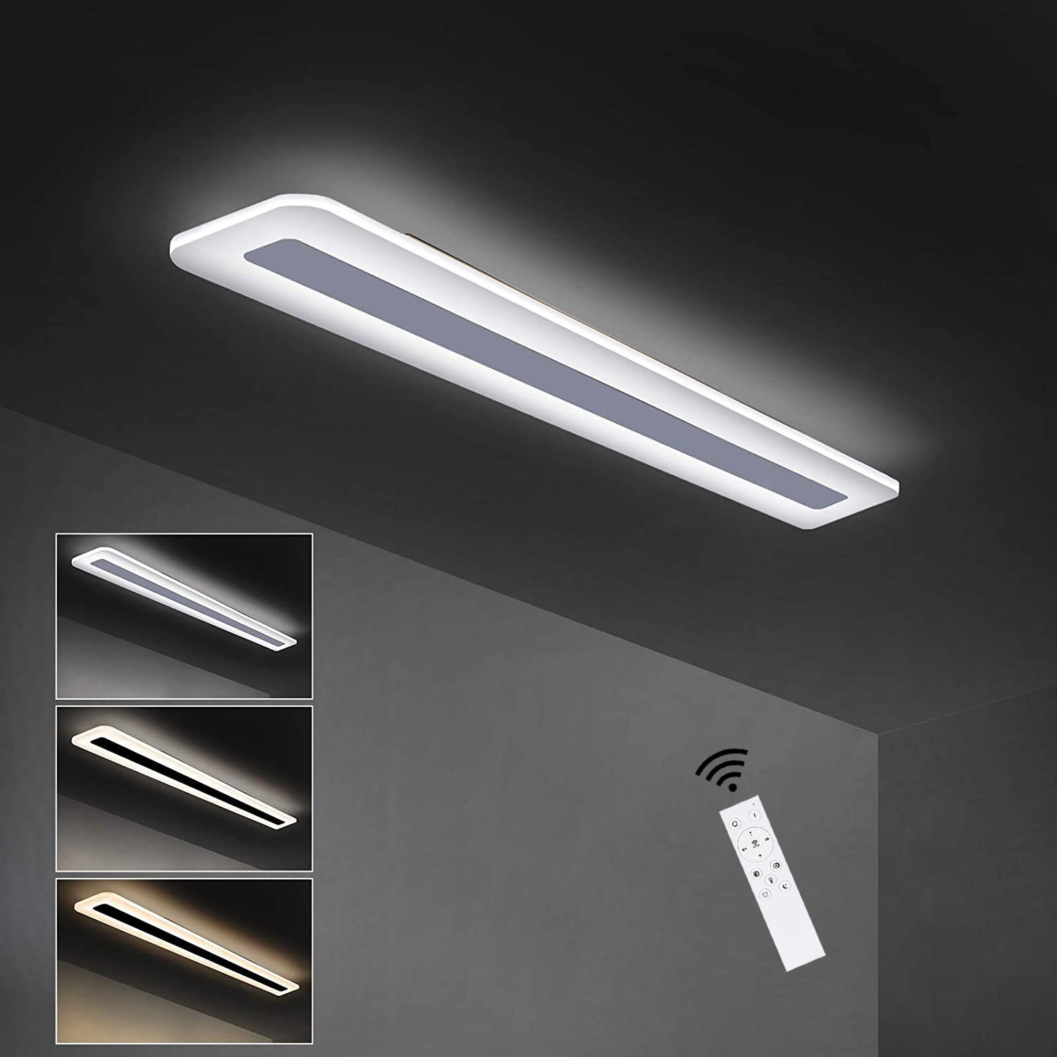 Lampa sufitowa z trzema różnymi ustawieniami światła, z pilotem.