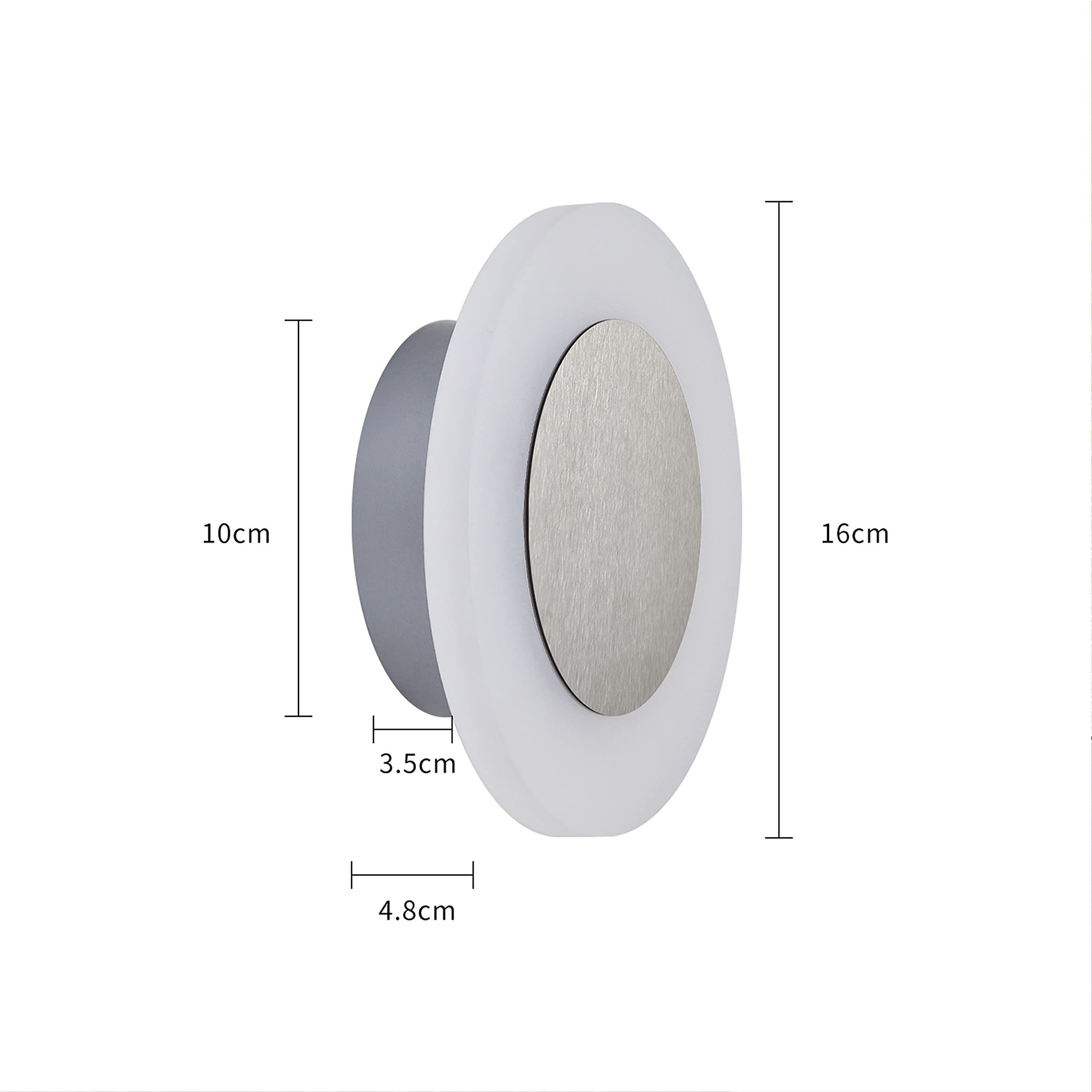Una lámpara de pared con forma ovalada y medidas indicadas.