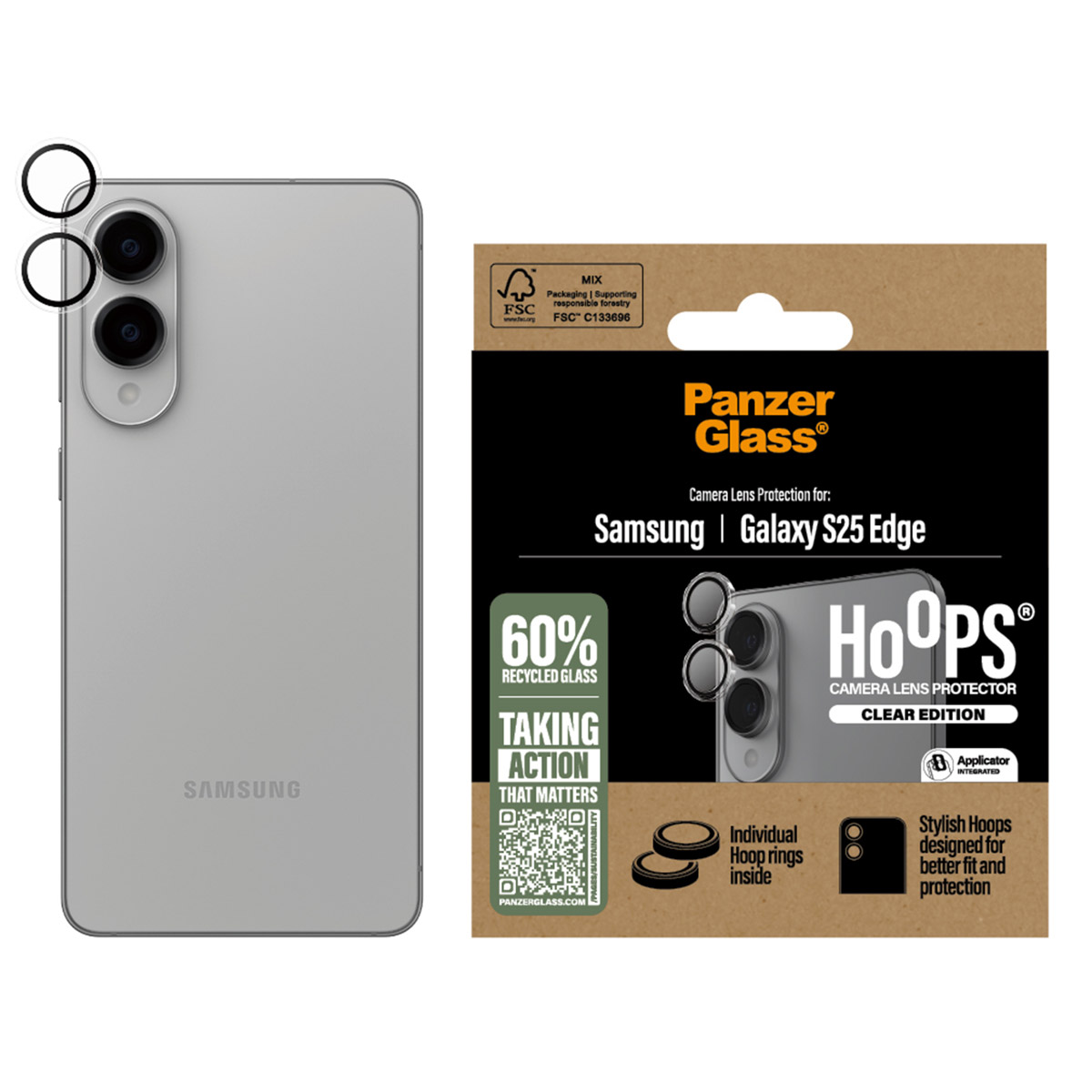 Teléfono inteligente y caja de protector de lente de cámara.