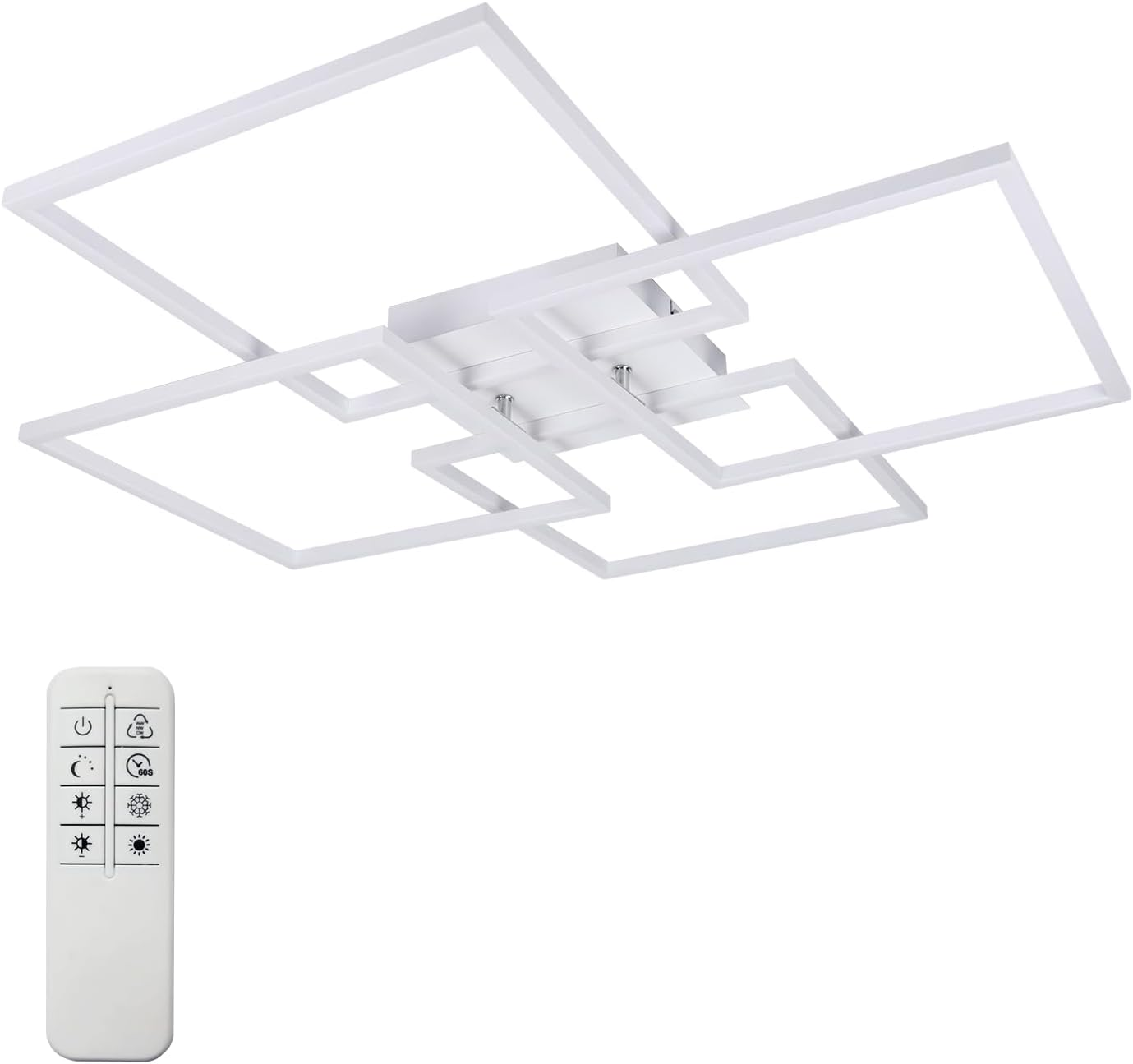 Biała nowoczesna lampa sufitowa z pilotem.