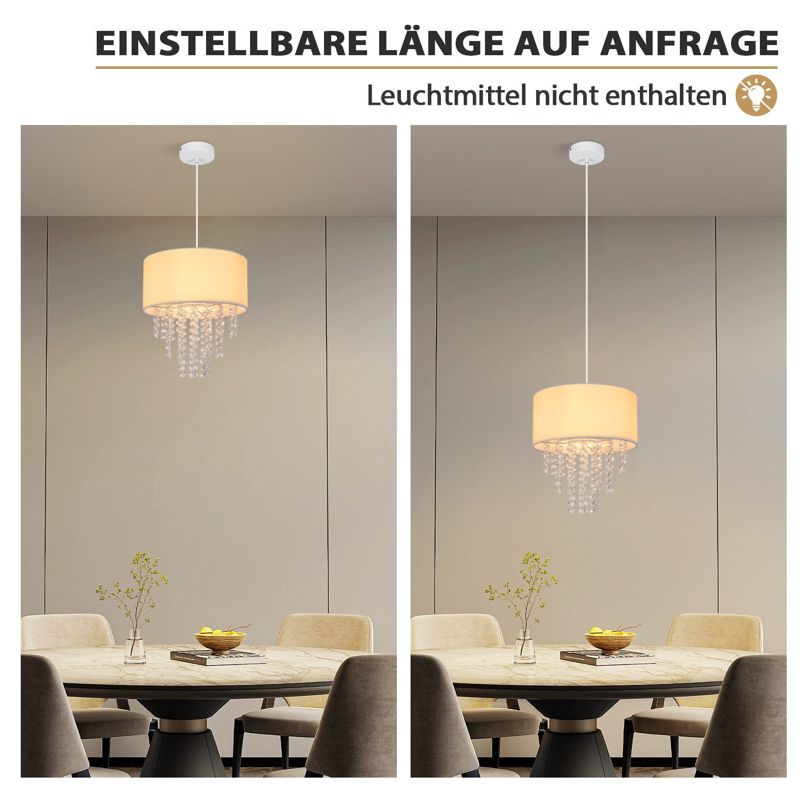 Zwei Pendelleuchten mit unterschiedlichen Helligkeitsstufen in einem Raum.
