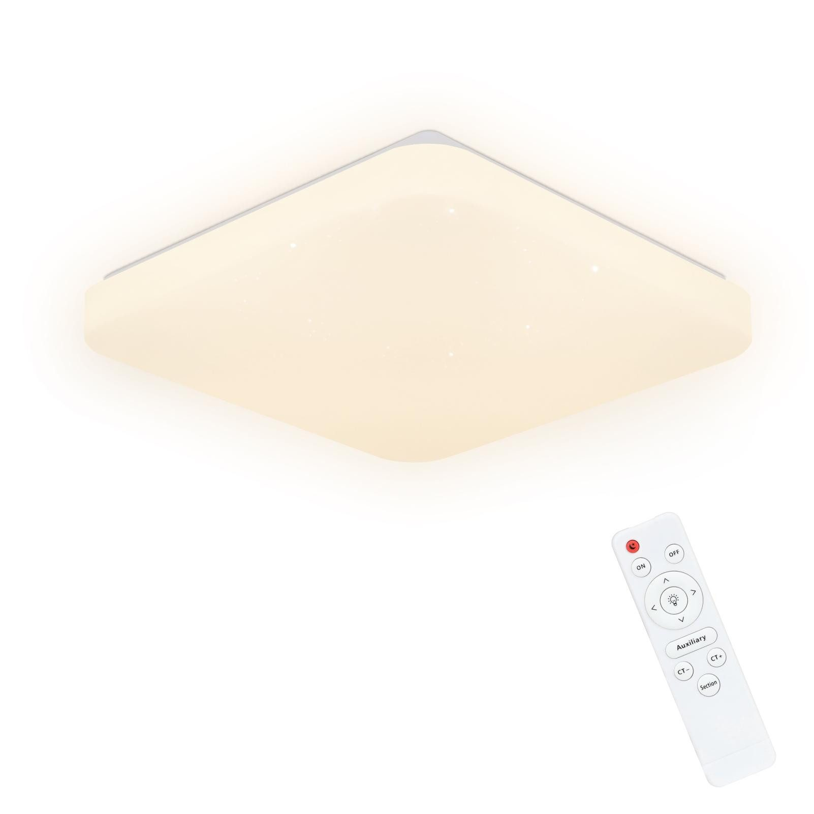Biała kwadratowa lampa z pilotem.