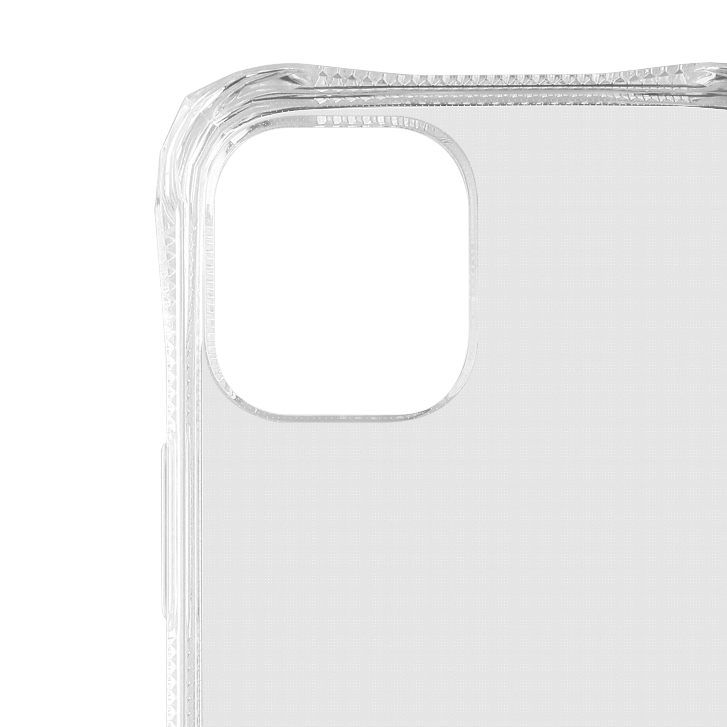 Custodia trasparente per telefono con foro per la fotocamera.