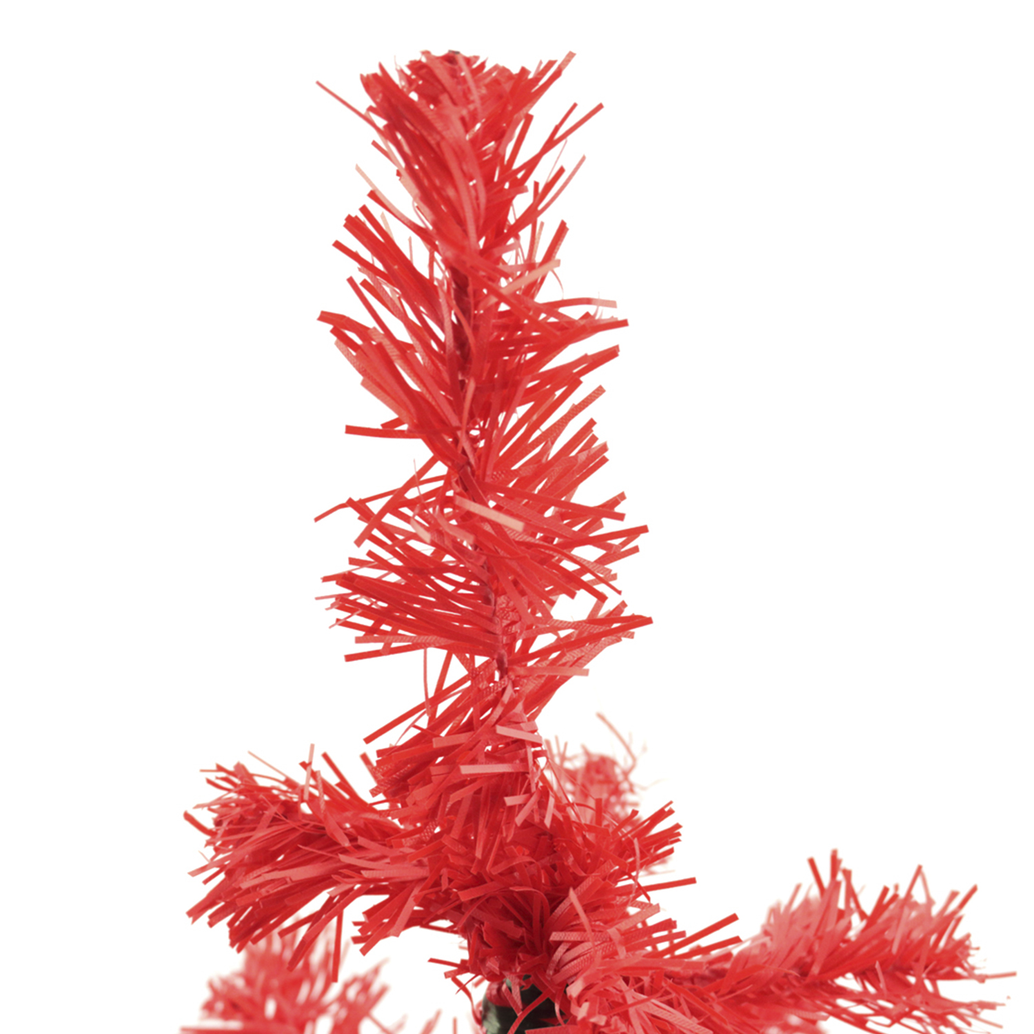 Rama de árbol de Navidad roja. La rama está hecha de tiras de plástico rojo.