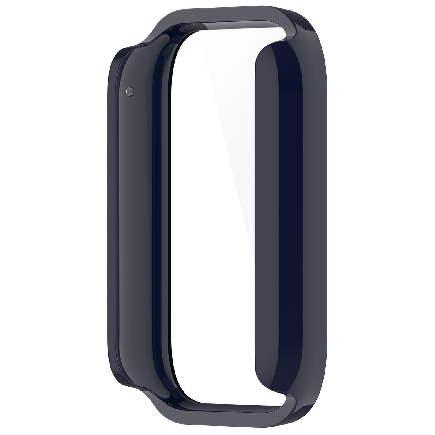 Blauer Smartwatch-Rahmen mit klarem Displayschutz auf weißem Hintergrund.