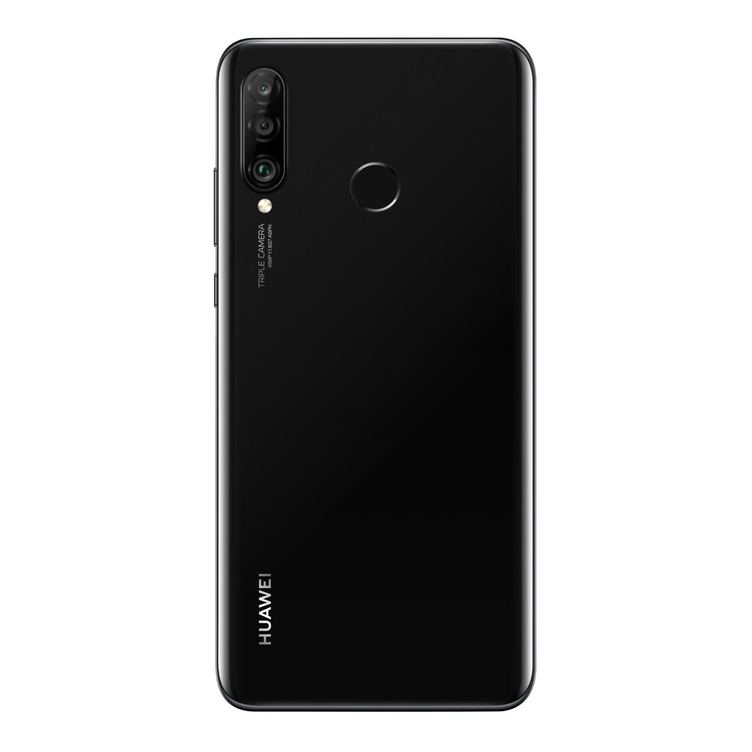 Czarny telefon Huawei, widok z tyłu.