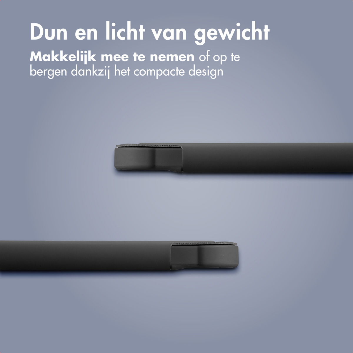 Twee zwarte hoesjes, op elkaar, de rand tonend, op een grijze achtergrond.