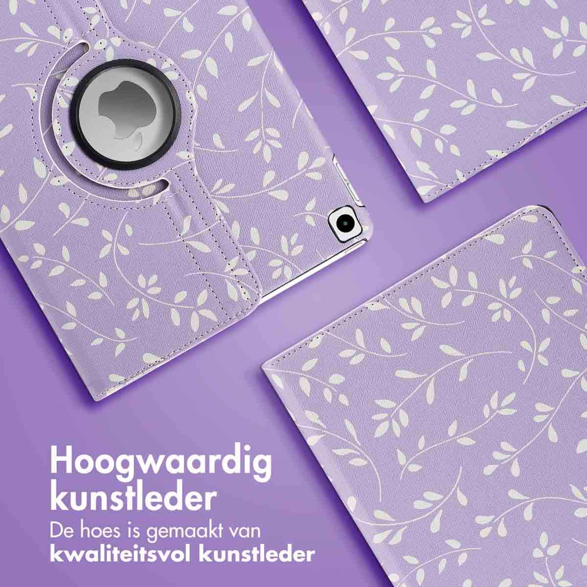 Purple tablet case with a floral pattern. The case is made of high-quality artificial leather.