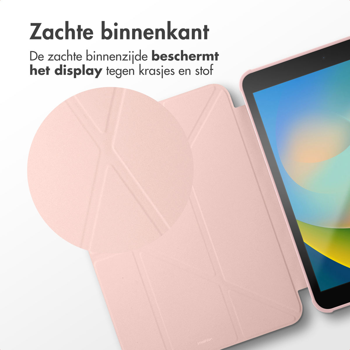Intérieur de l'étui de tablette rose. L'intérieur est doux, protégeant l'écran.