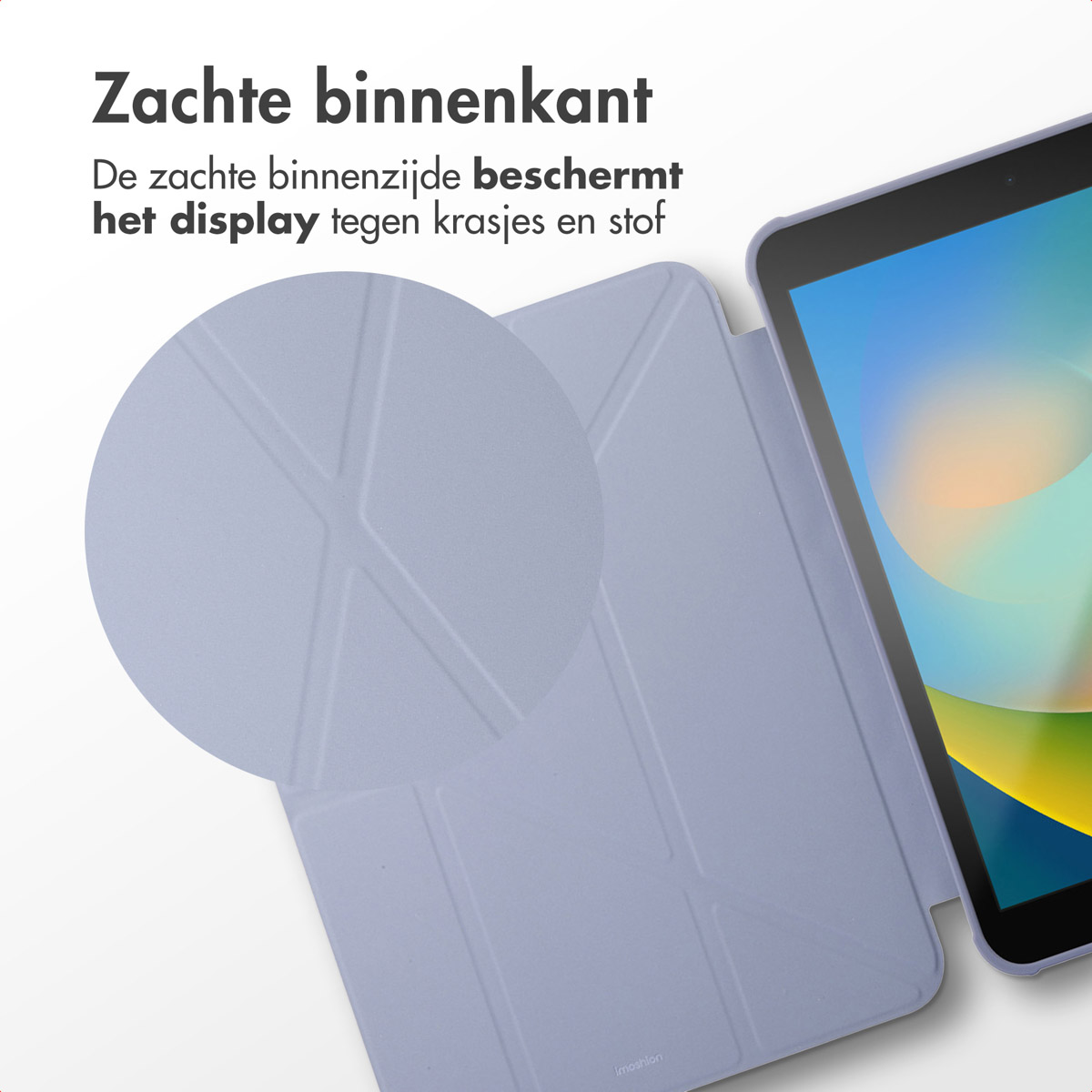 Coque iPad bleue, montrant l'intérieur, avec un intérieur doux.
