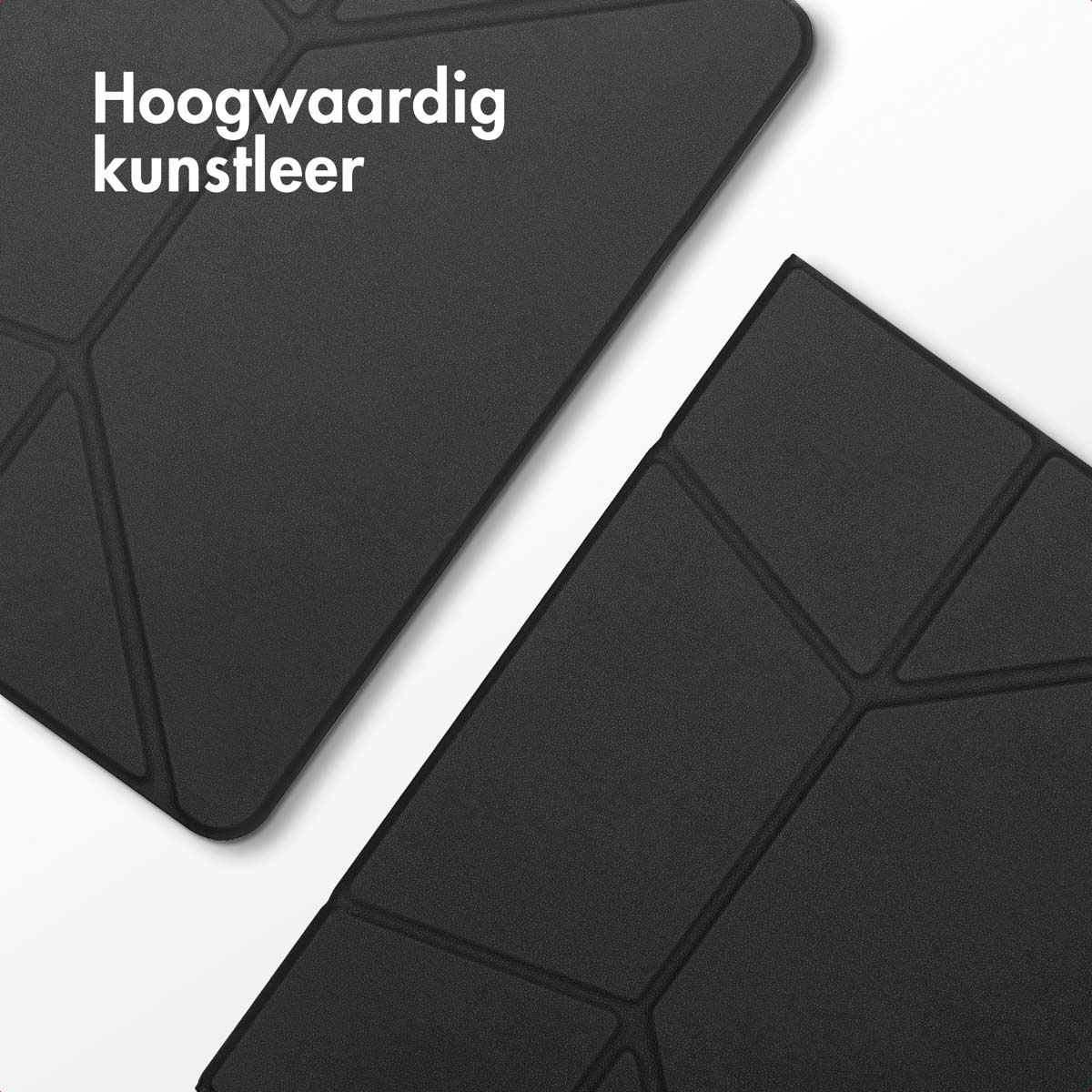Black leather texture with geometric design. Text: High-quality imitation leather.