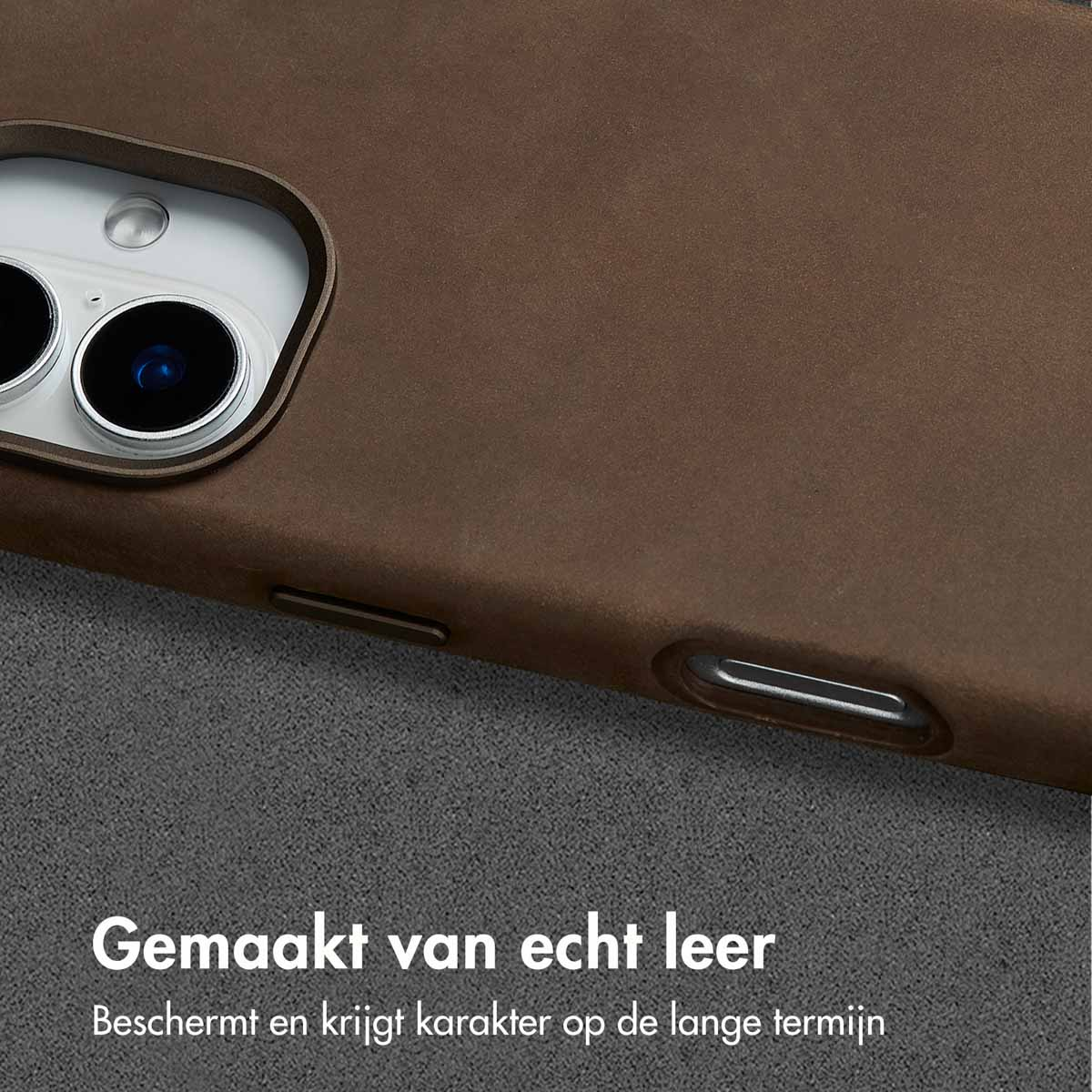 Bruine leren telefoonhoes, camera-uitsparing. Echte leer.