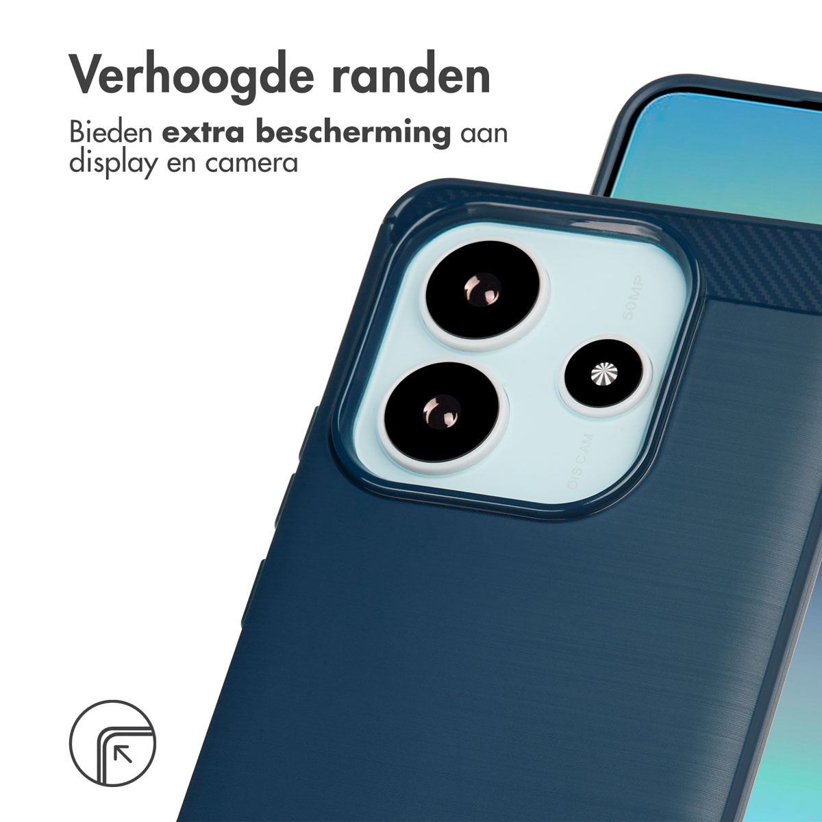 Gros plan sur un étui de téléphone avec des bords surélevés et trois caméras.