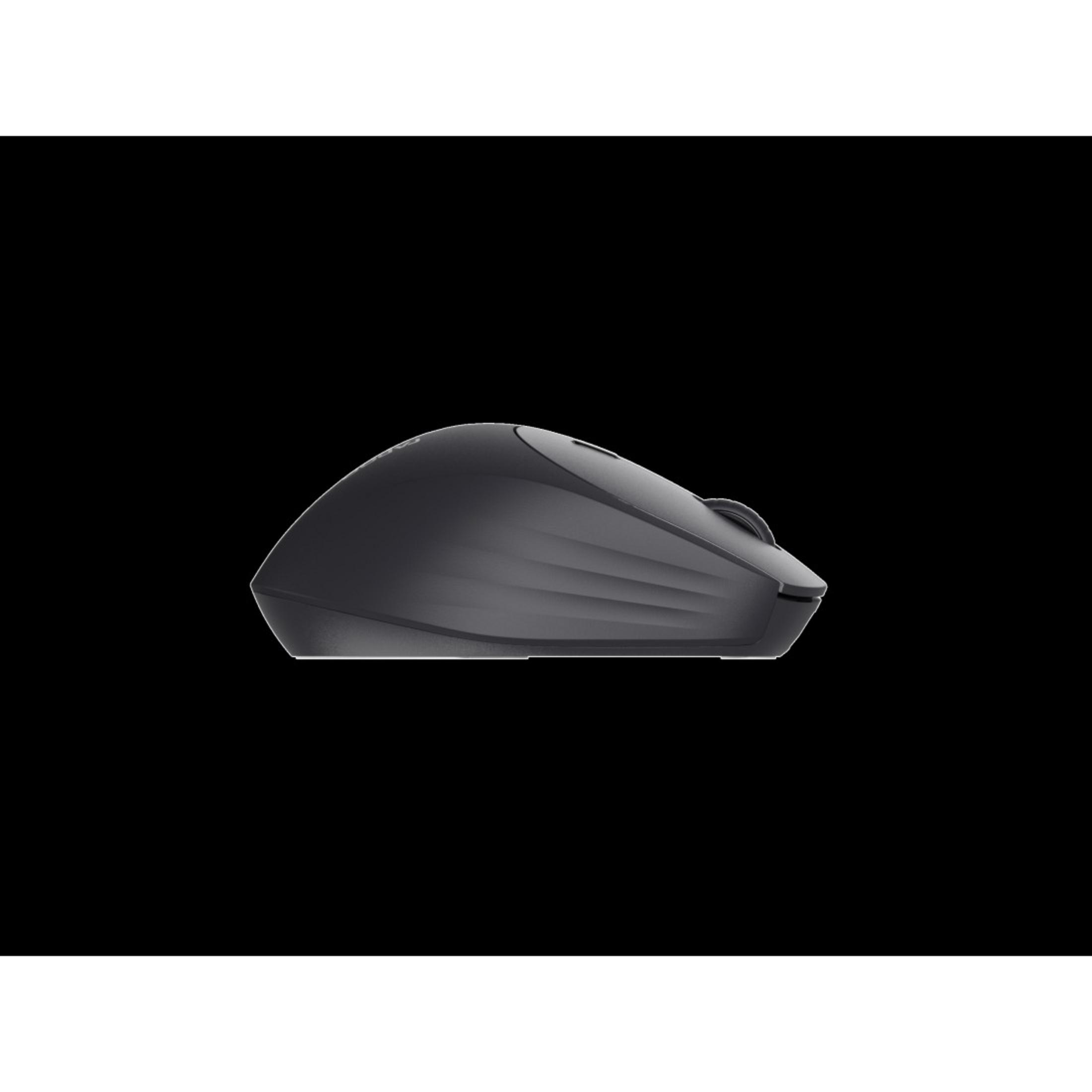 Czarna mysz bezprzewodowa na czarnym tle.