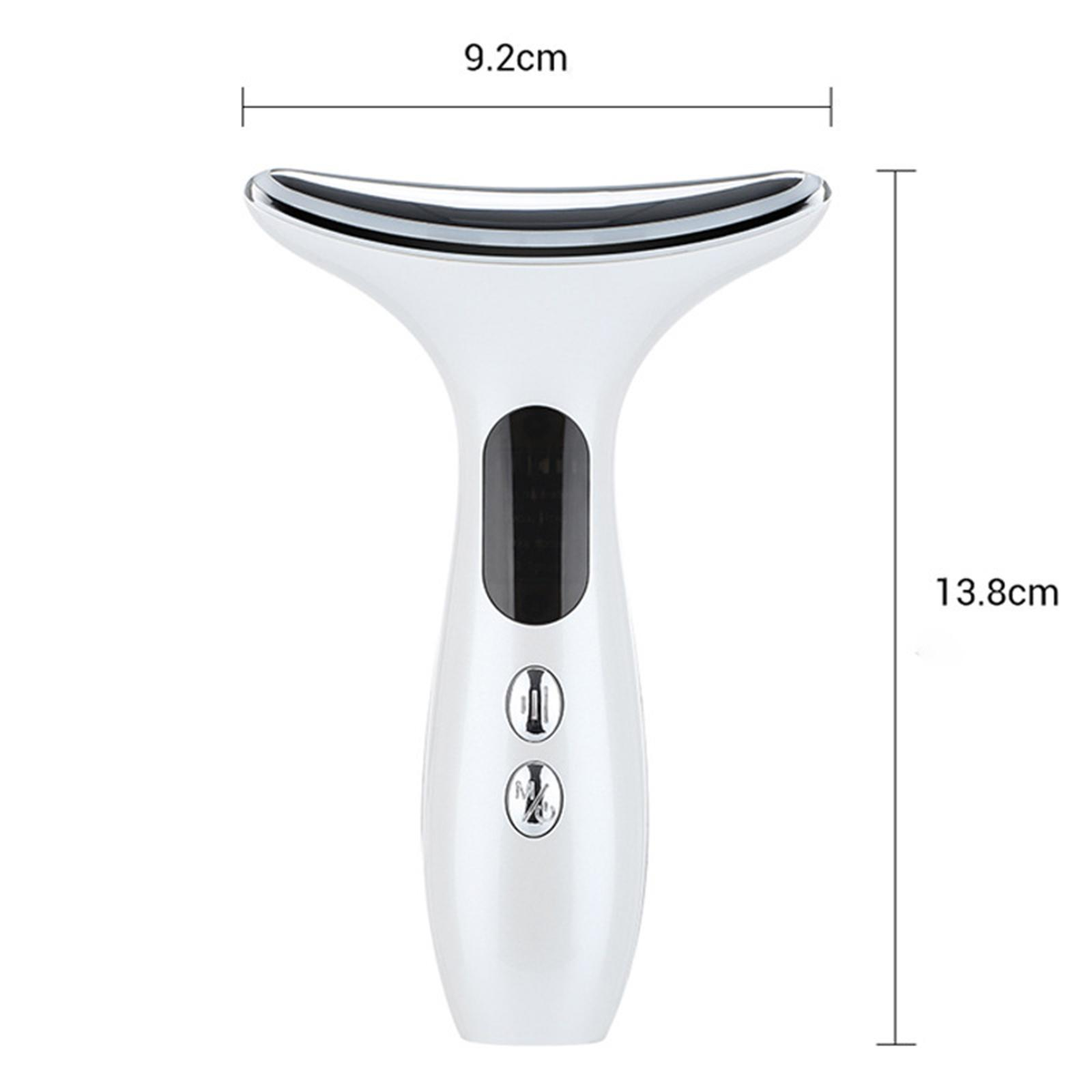 Weißer Nackenmassager mit zwei Knöpfen und Abmessungen 9,2cm x 13,8cm. Es hat eine gekrümmte Oberseite.