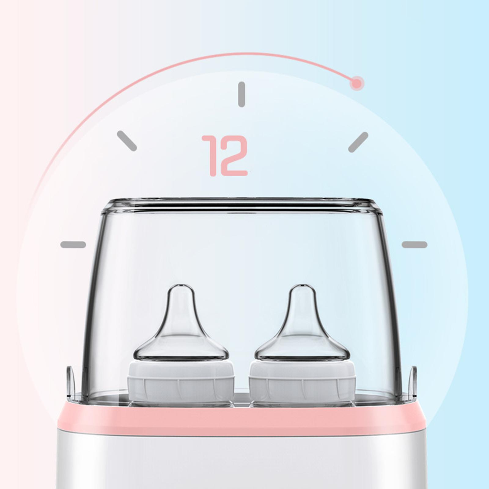 Ein Flaschensterilisator mit zwei Flaschen und einem Timer, der 12 Minuten anzeigt.