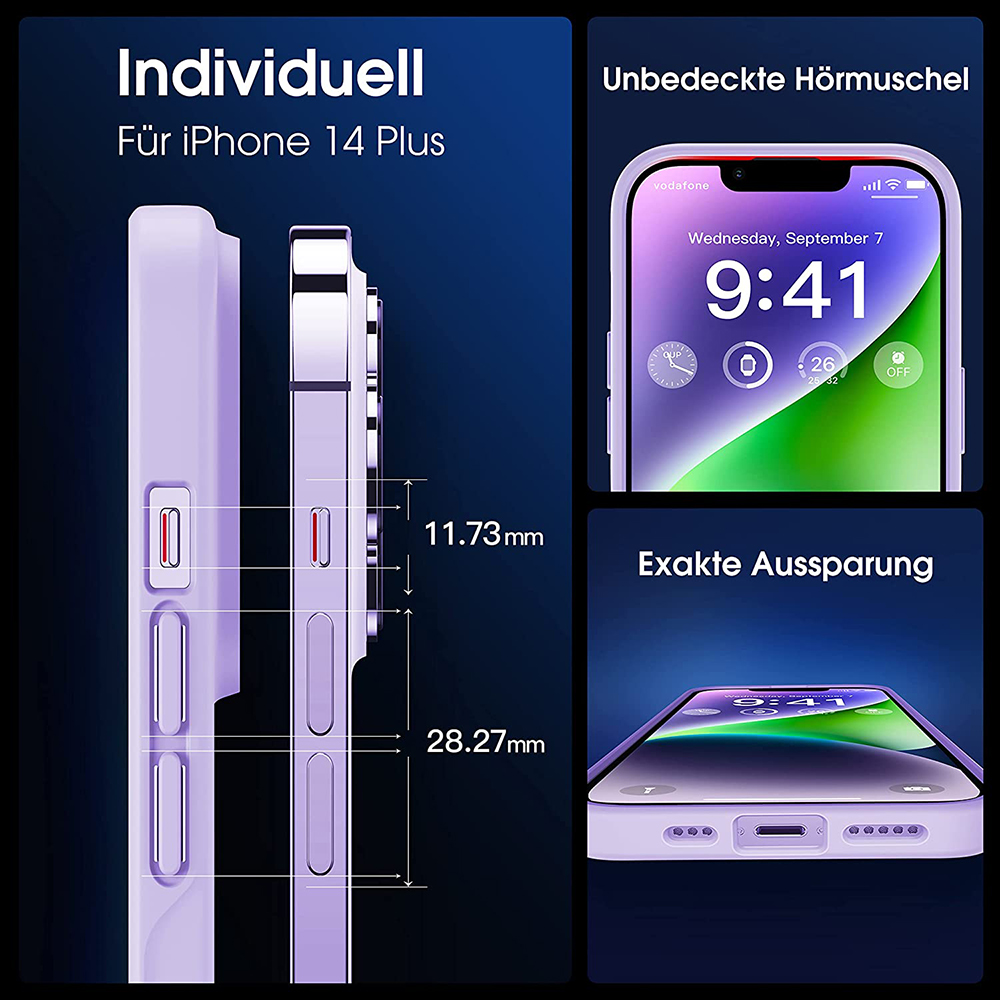Die Seitenansicht einer Handyhülle mit Geldbörse, die den Umriss und die Abmessungen des Telefons zeigt.