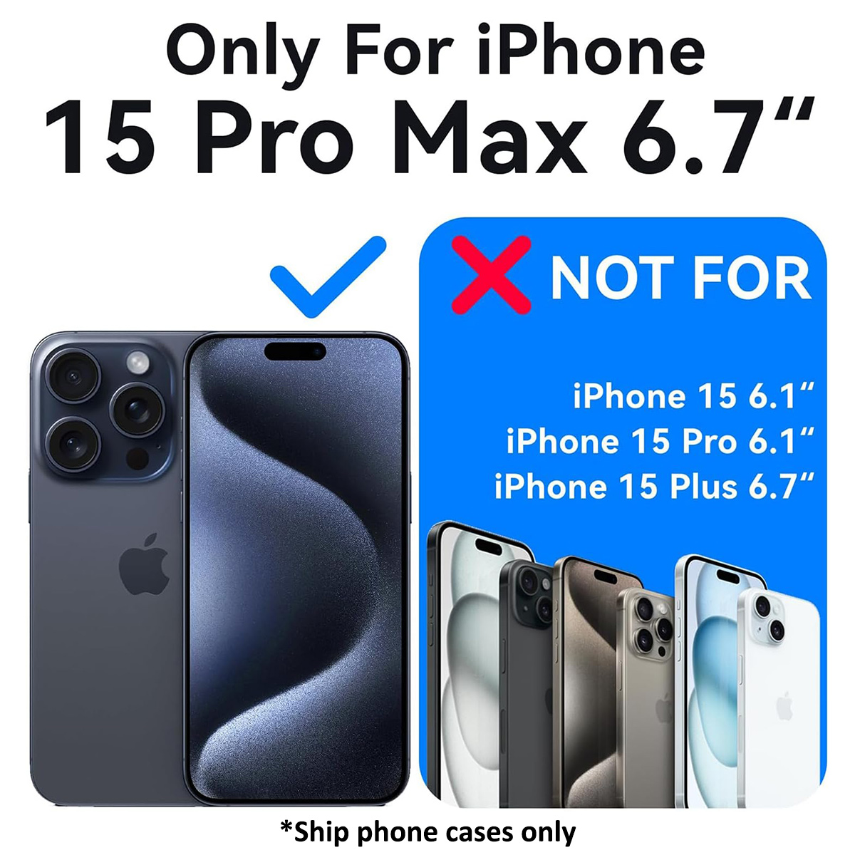Zwei Telefone nebeneinander, eines zeigt das iPhone 15 Pro Max, mit 'NOT FOR' Schild.