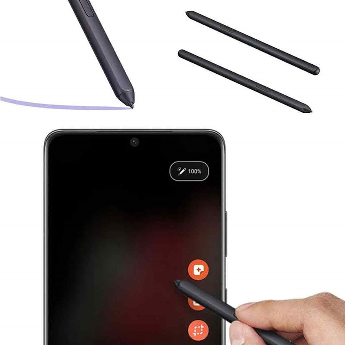 Schwarzer Stift, mehrere. Einer wird verwendet, um auf einem Telefonbildschirm zu zeichnen.